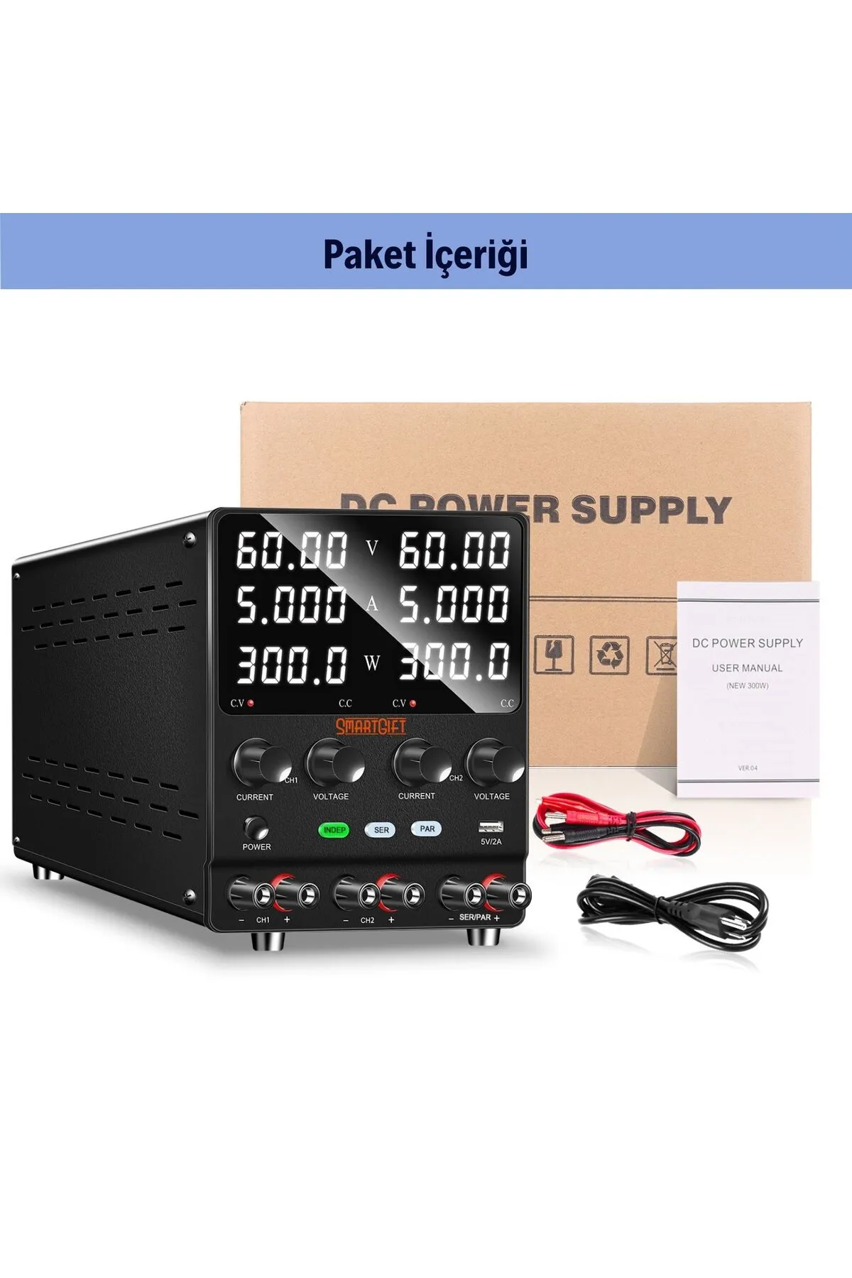 SMARTGIFT 0-60V/5A-120V/5A-60V/10A Ayarlanabilir Dc Güç Kaynağı Voltaj Regülatörü Çift Çıkışlı Siyah