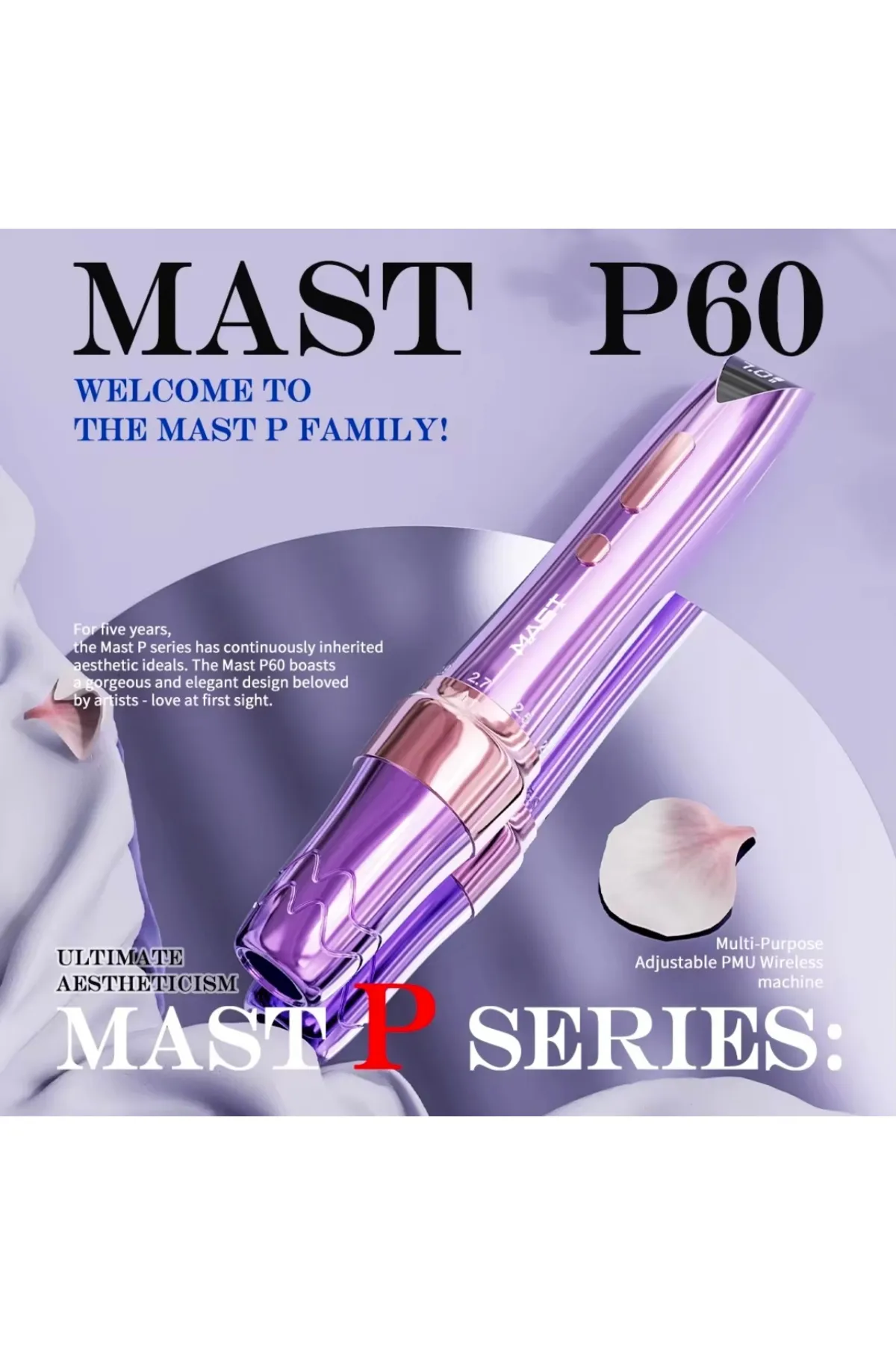 MAST 1 Set P60 Wireless Kablosuz Power Supply Kalıcı Makyaj & Tattoo PMU Cihazı ( Purple )