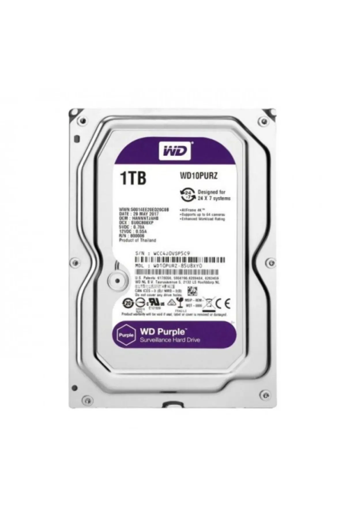 Seagate 1 tb wd 3.5 purple sata3 5400rpm 64mb 7/24 guvenlık Wd11purz (3 YIL RESMI DIST GARANTILI)