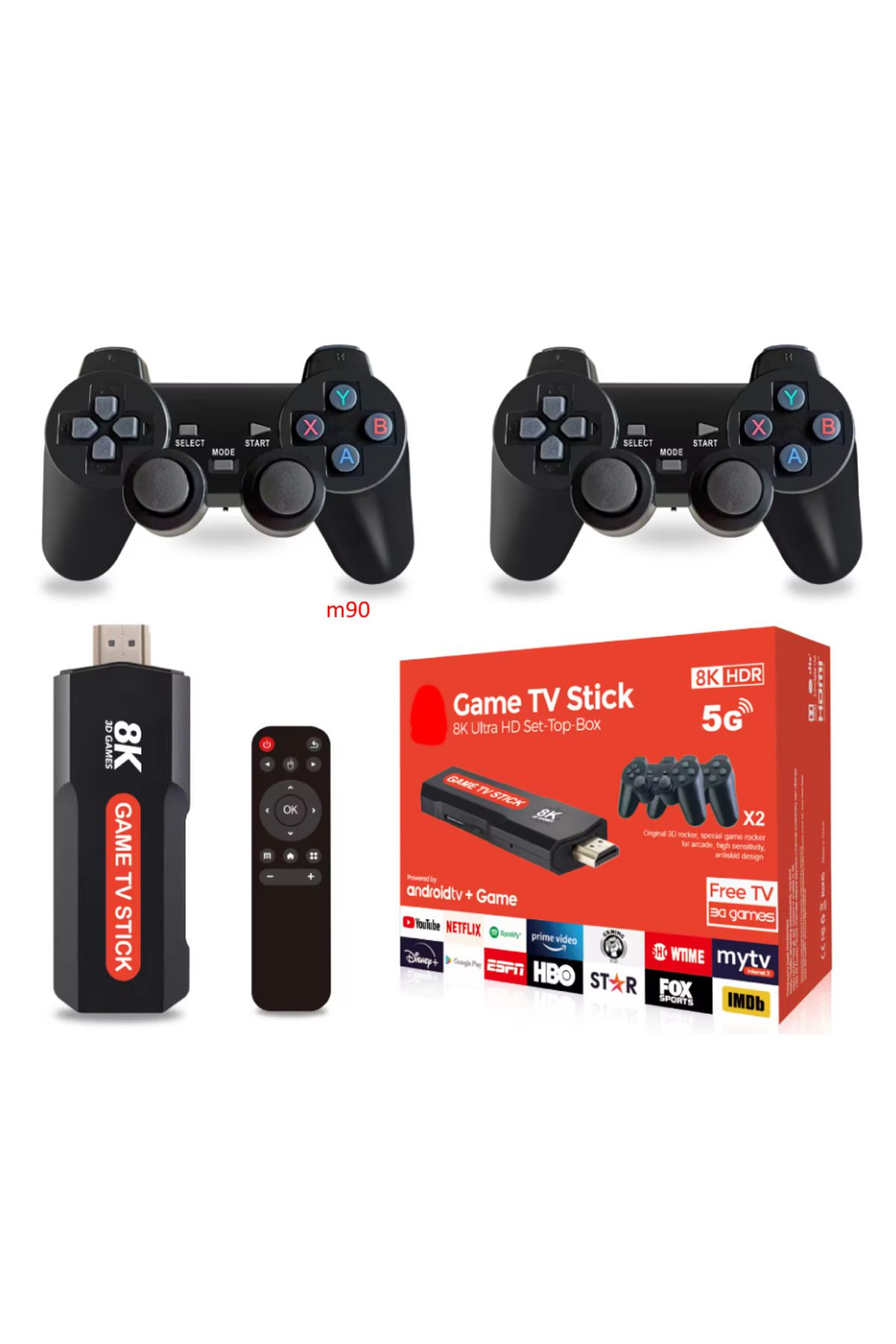 M90 10000+Oyun 8K HDR Taşınabilir Ergonomik Tv/Android Tv Uyumlu Game Stick Oyun Konsolu