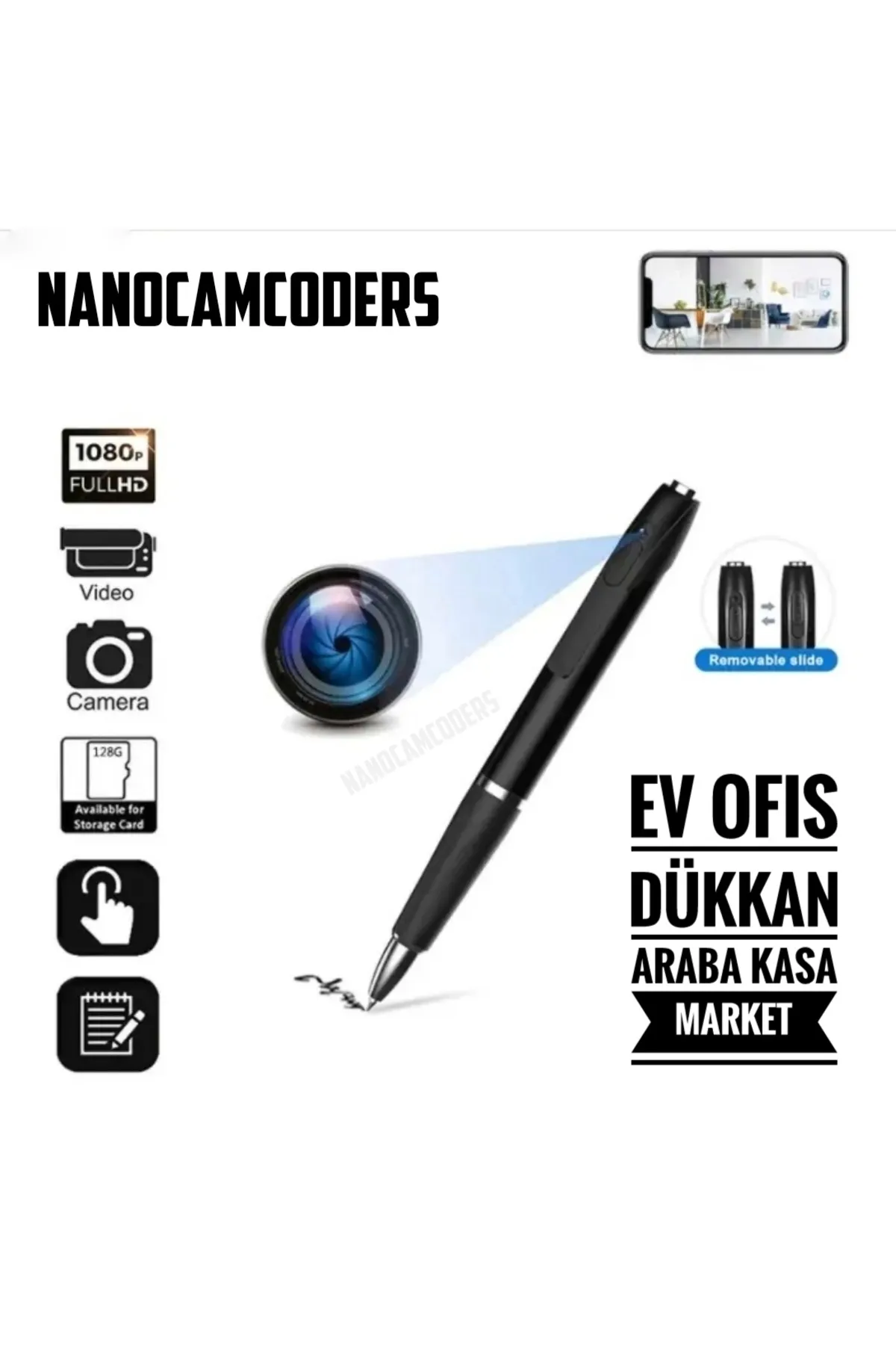 Nanocamcoders 1080p Mini Kalem Kamera Hd Kaydet Izle Mikro Gözetleme Güvenlik Gizli Video Kamera Kaydet Izle Hd