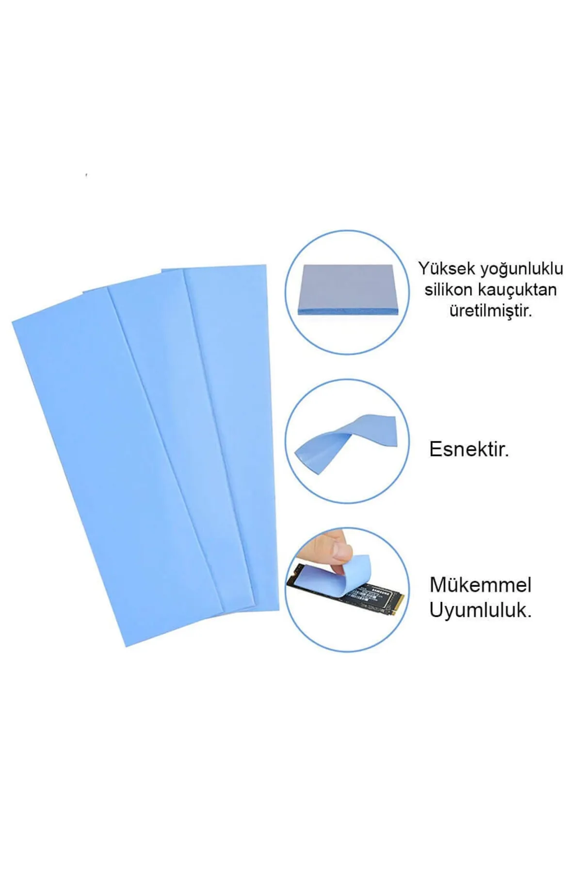 WOZLO 1.0mm*22*70mm Termal Pad M2 Ssd Chipset Soğutucu - 7x2cm Silikon Iletken - Mavi - 3.6w/mk