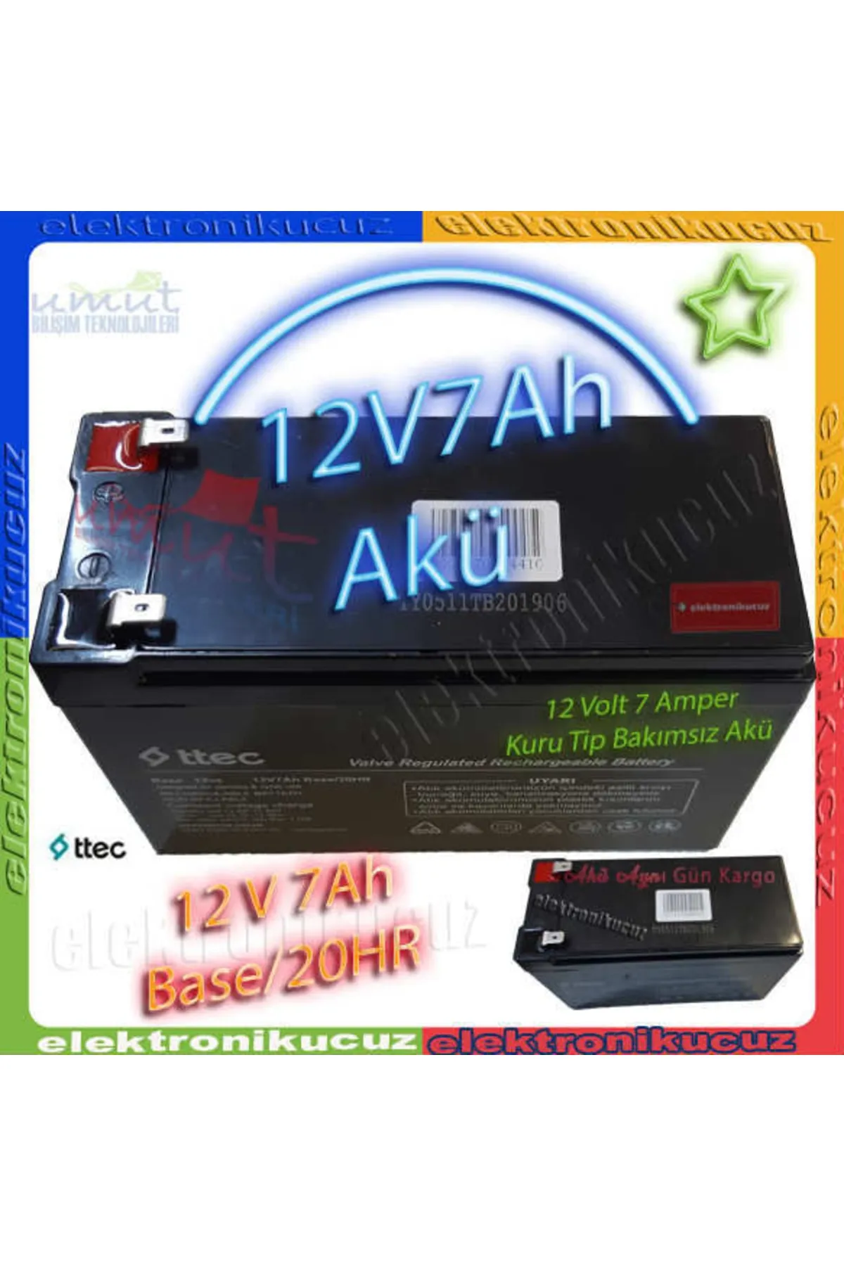 ttec 12 Volt 7 Amper - 12v 7ah Kuru Akü Alarm Ups Güç Kaynağı Ilaçla Ma Makinesi 12v 7ah 20hr