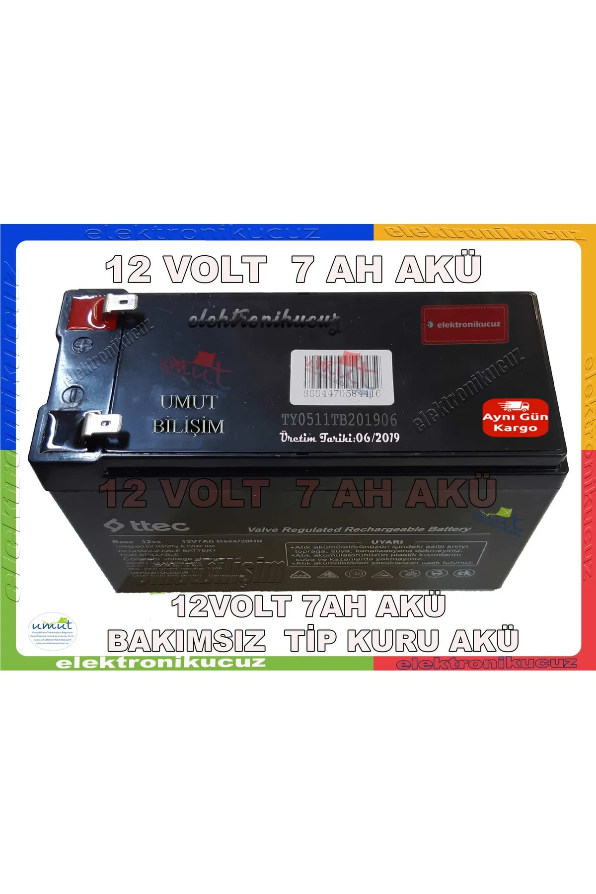 ttec 12 Volt 7 Amper Kuru Akü 12v 7a Akü Ups Aküsü Kesintisiz Güç Kaynağı Aküsü Pili Bataryası