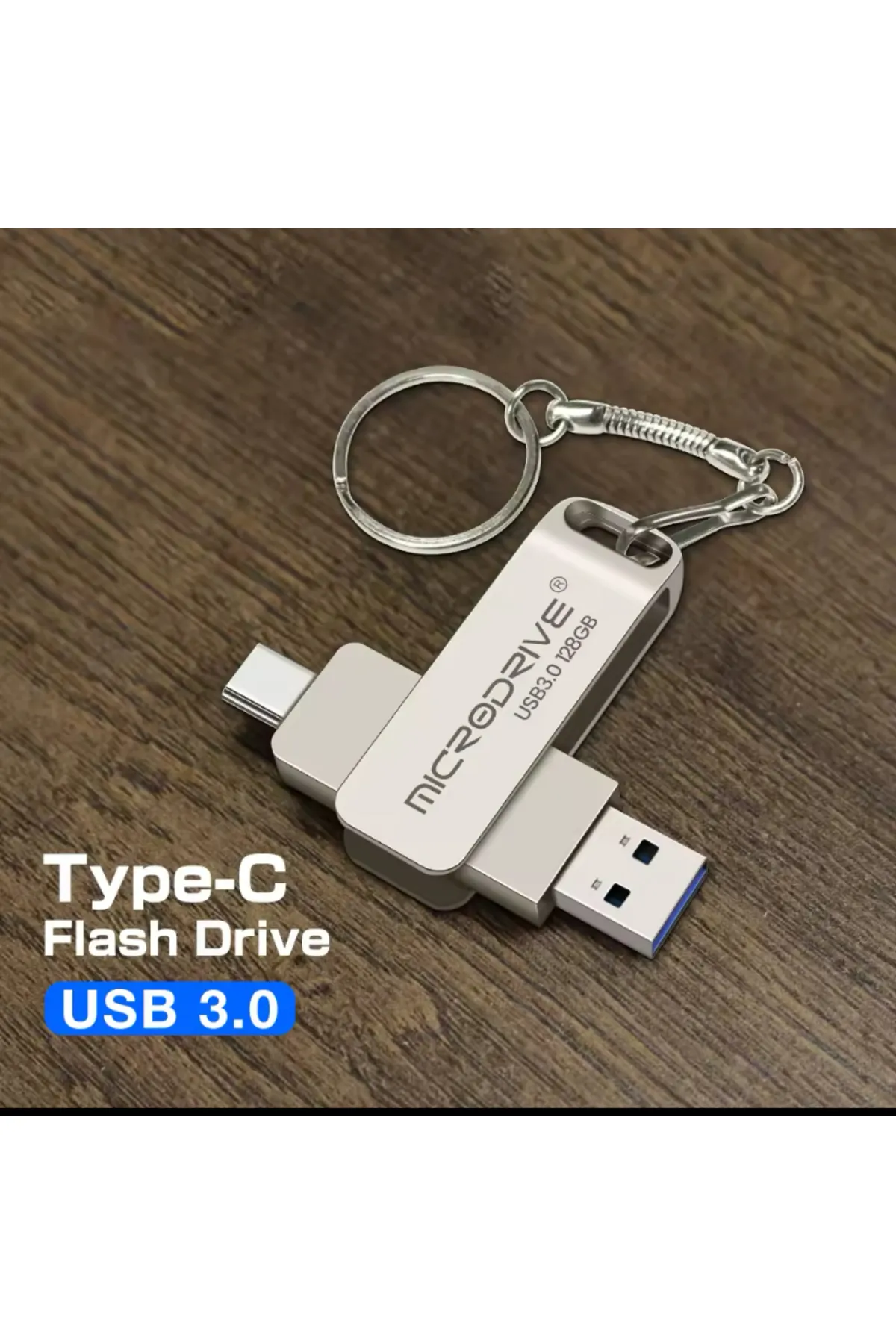 MicroDrive 128 GB FLAŞ BELLEK USB MİNİ METAL 3,0 ÇİFT BAŞLIK TYP-C GÜMÜŞ USB DEPOLAMA