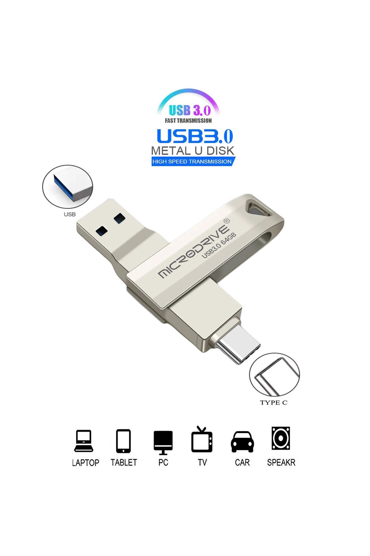 Laula 128gb / 64gb Type C Ve Usb Flash Bellek Otg Çift Giriş 3.0 2in1 (MİCRODRİVE)