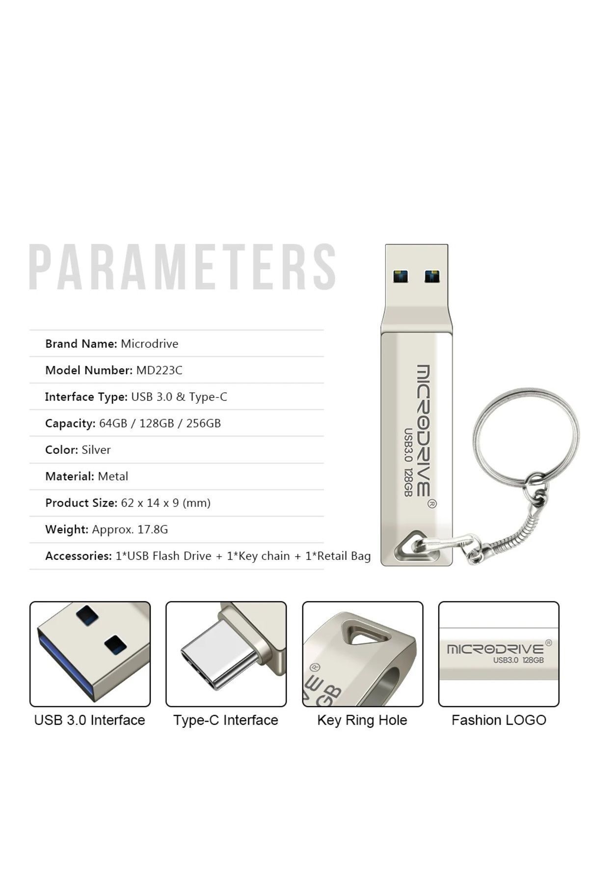 Laula 128gb / 64gb Type C Ve Usb Flash Bellek Otg Çift Giriş 3.0 2in1 (MİCRODRİVE)