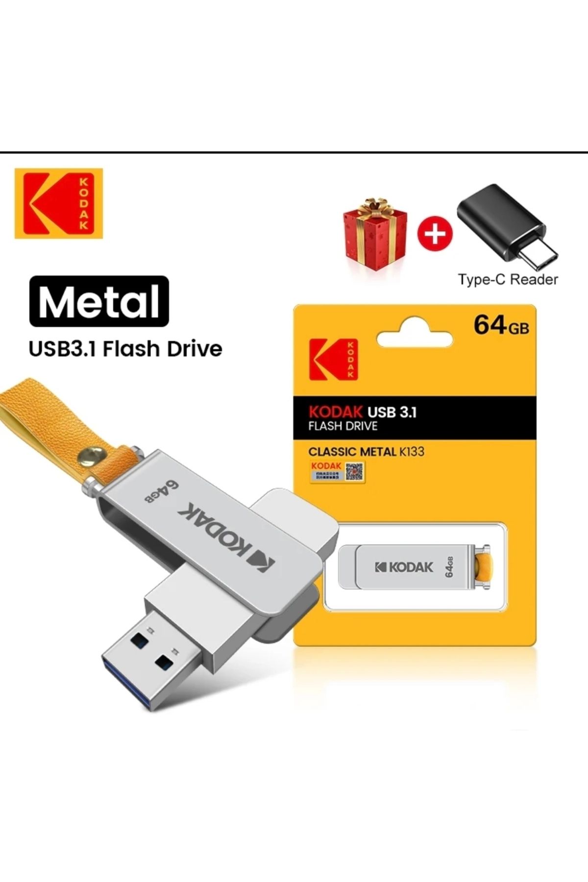 Kodak 128gb. K133 Yüksek Hızlı Usb Flash Bellek Dönüştürücü Hediye