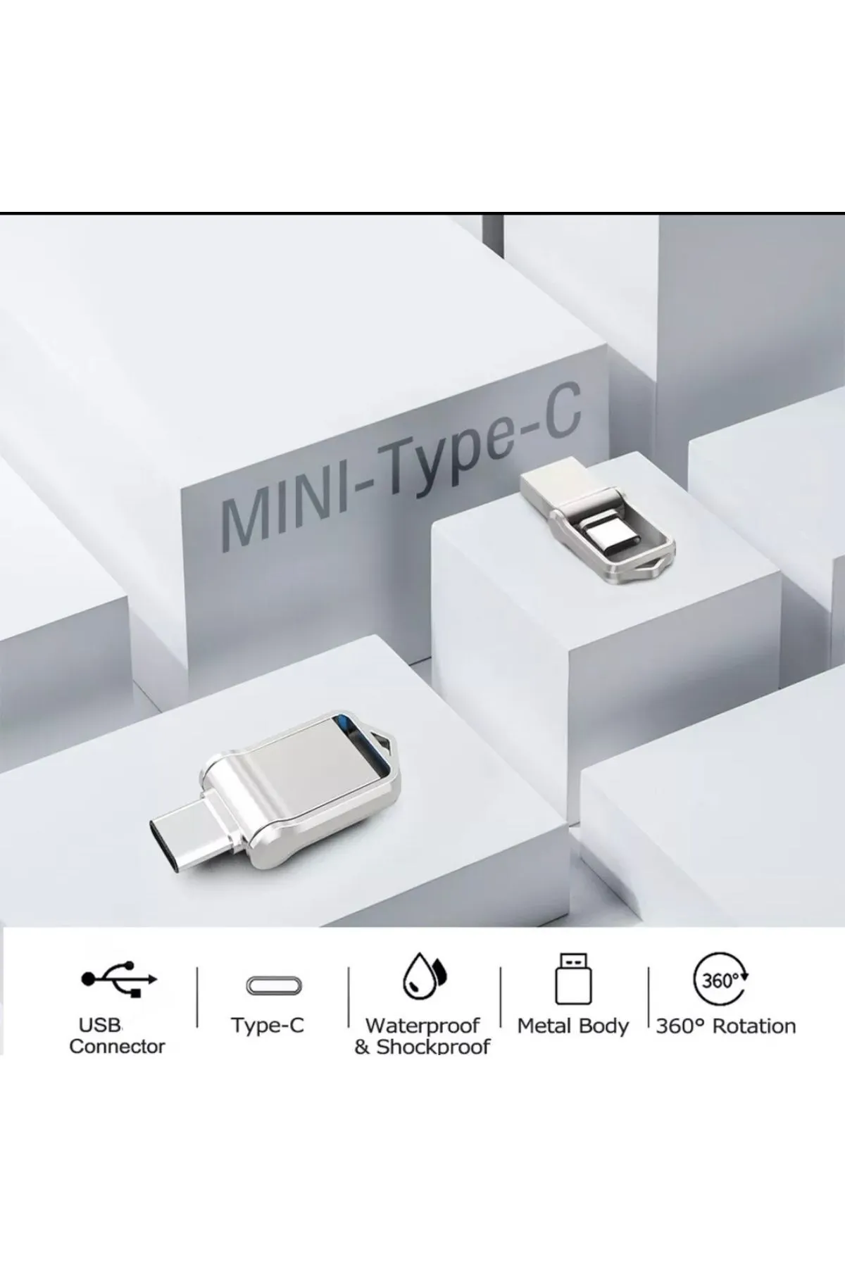 MicroDrive 128gb. Type-c Ve Usb 2.0 Flash Bellek Otg Çift Giriş Metal Sağlam Orginal