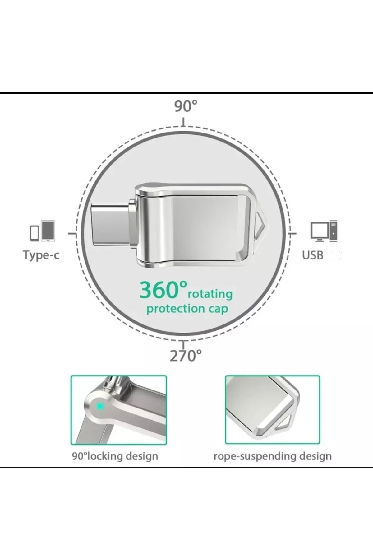 MicroDrive 128gb. Type-c Ve Usb 2.0 Flash Bellek Otg Çift Giriş Metal Sağlam Orginal