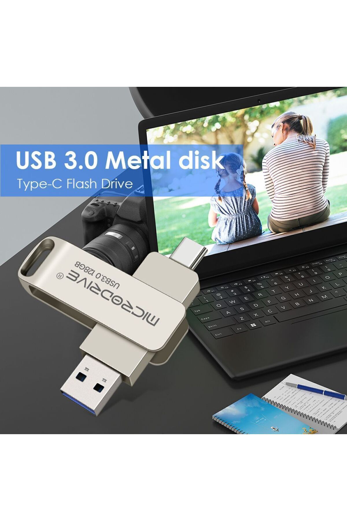 MicroDrive 128gb. Type-c Ve Usb 3.0 Hızlı Usb Flash Bellek Otg Çift Girişli Metal Sağlam Orginal