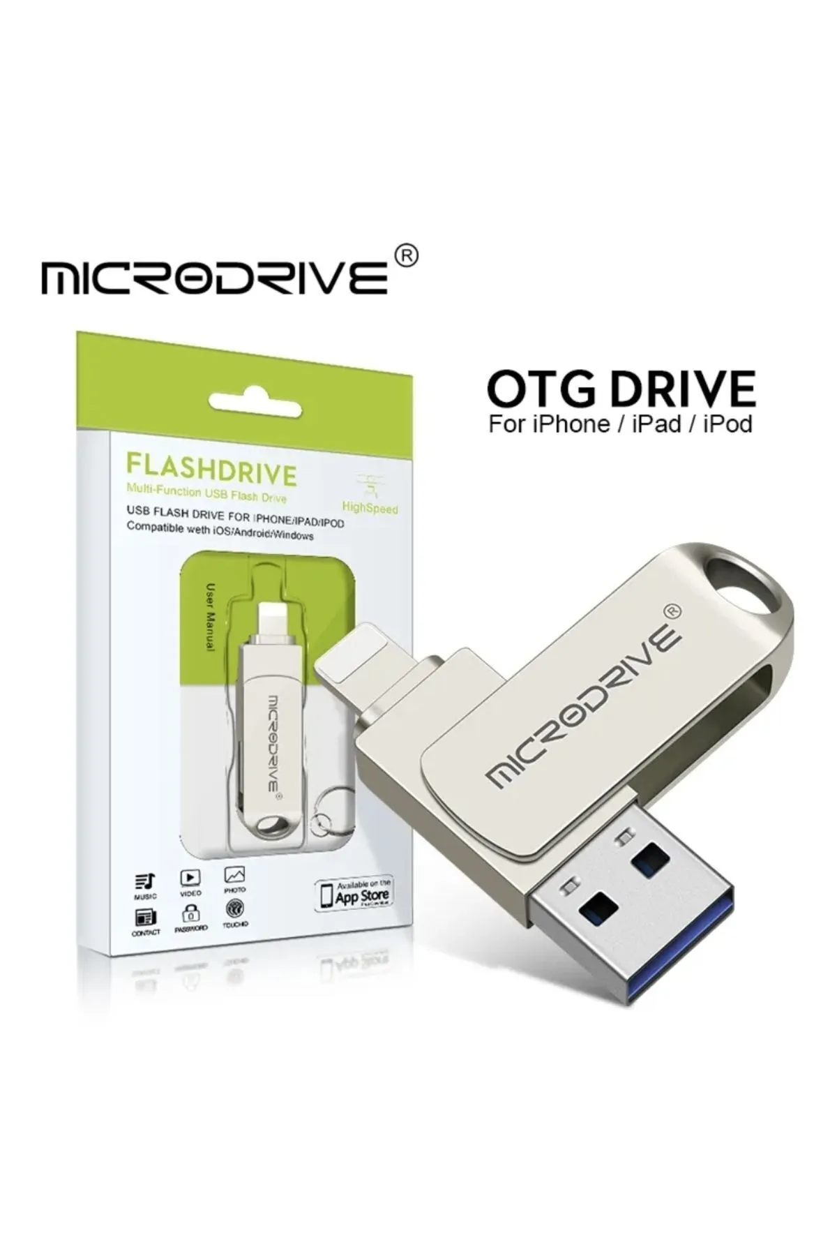 MicroDrive 128gb.iphone Lightning Ve Usb 3.0 Usb Flash Bellek Otg Çift Girişli Metal Sağlam Orginal