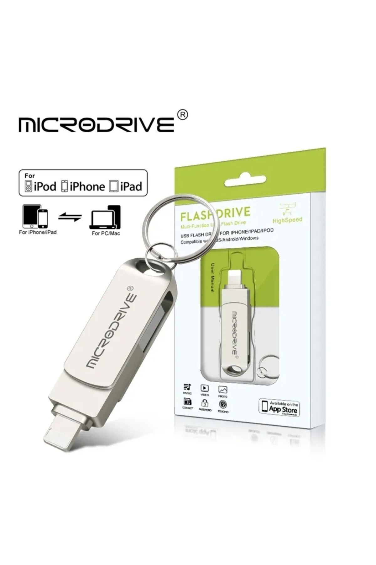 MicroDrive 128gb.iphone Lightning Ve Usb 3.0 Usb Flash Bellek Otg Çift Girişli Metal Sağlam Orginal