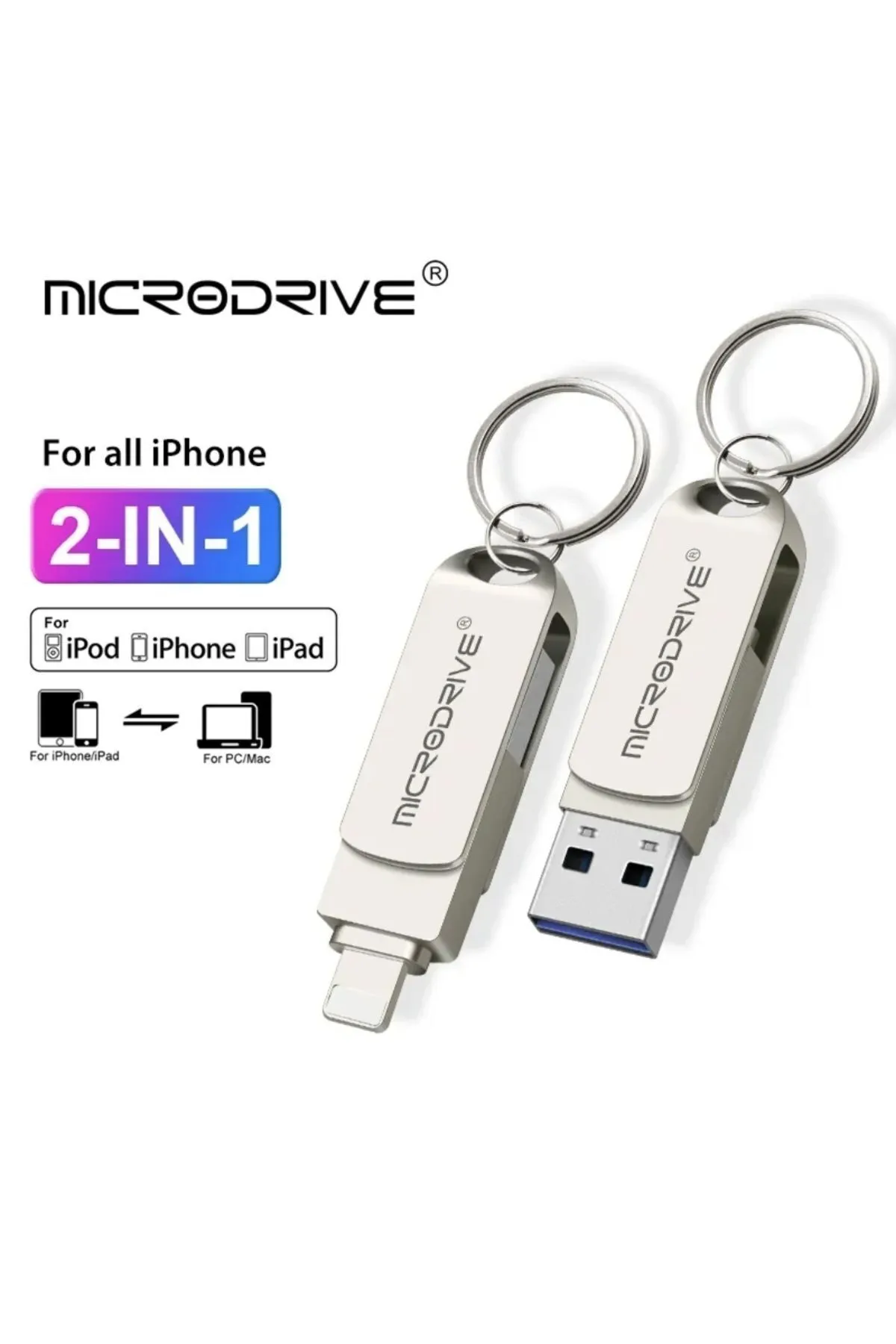 MicroDrive 128gb.iphone Lightning Ve Usb 3.0 Usb Flash Bellek Otg Çift Girişli Metal Sağlam Orginal