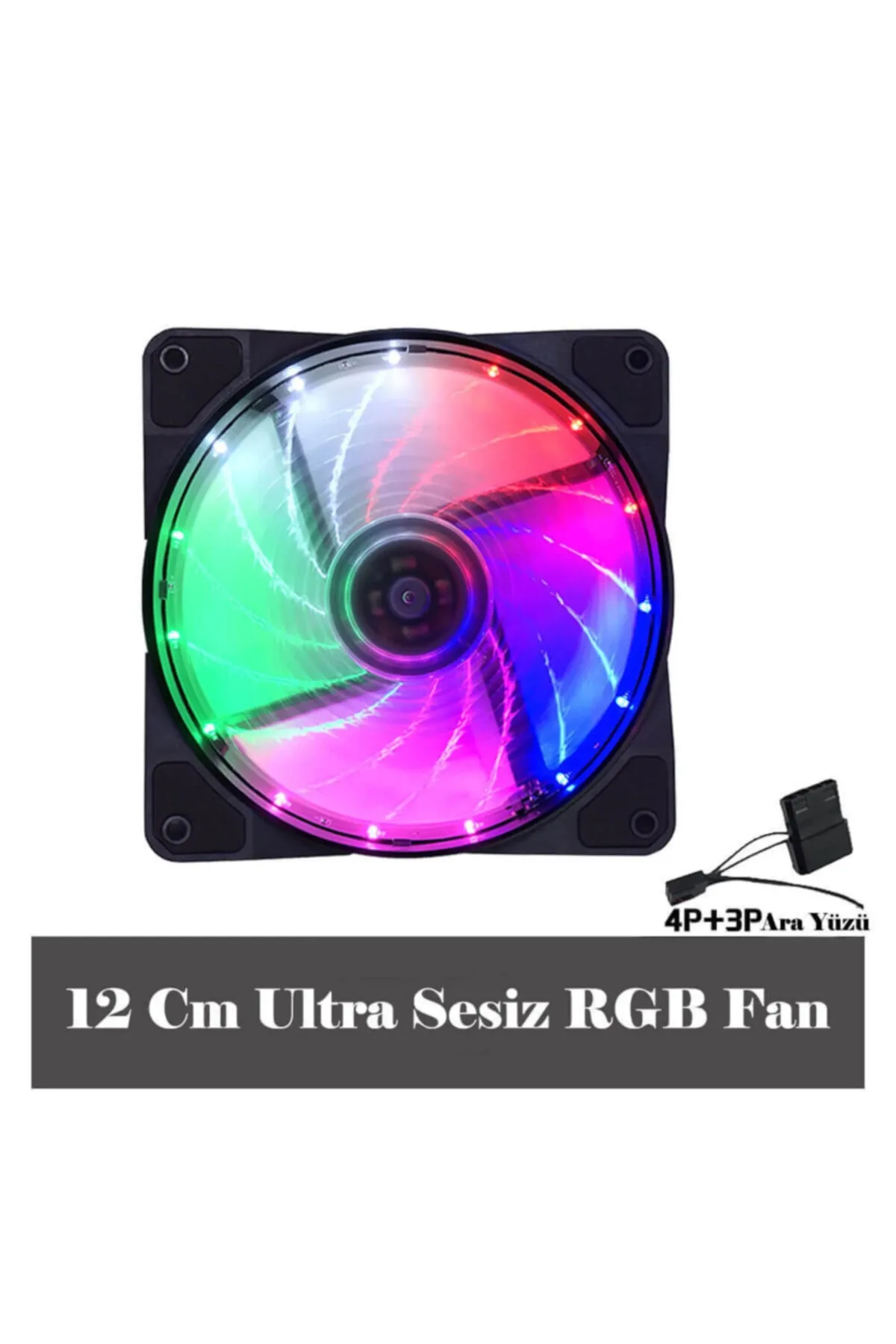 WOZLO 12cm Kasa Fanı 3d - 15 Led Rgb Soğutucu Fan Sessiz Renkli Işıklı Rainbow