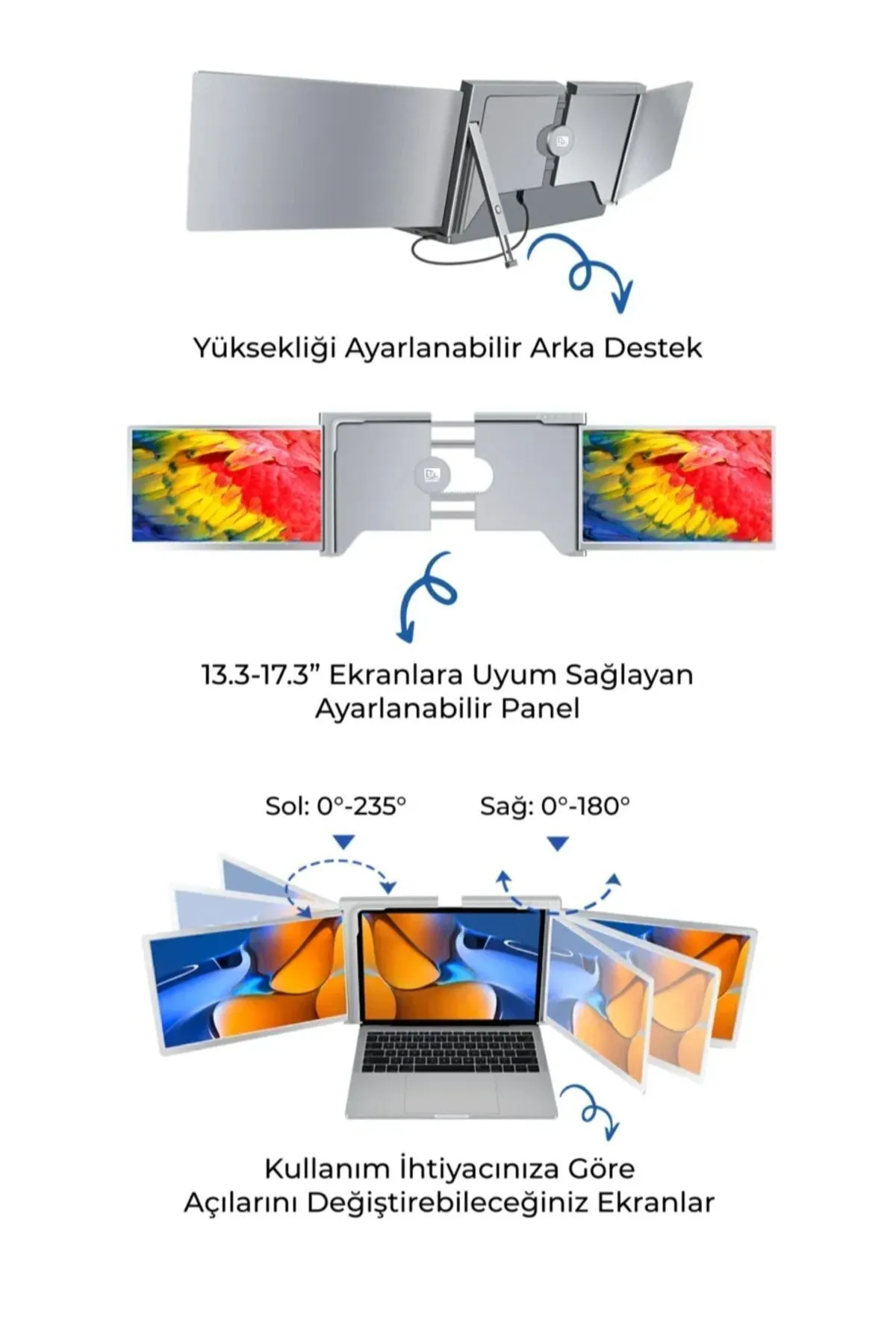 Trimonitör 13.3 Inç Taşınabilir Çoklu Monitör