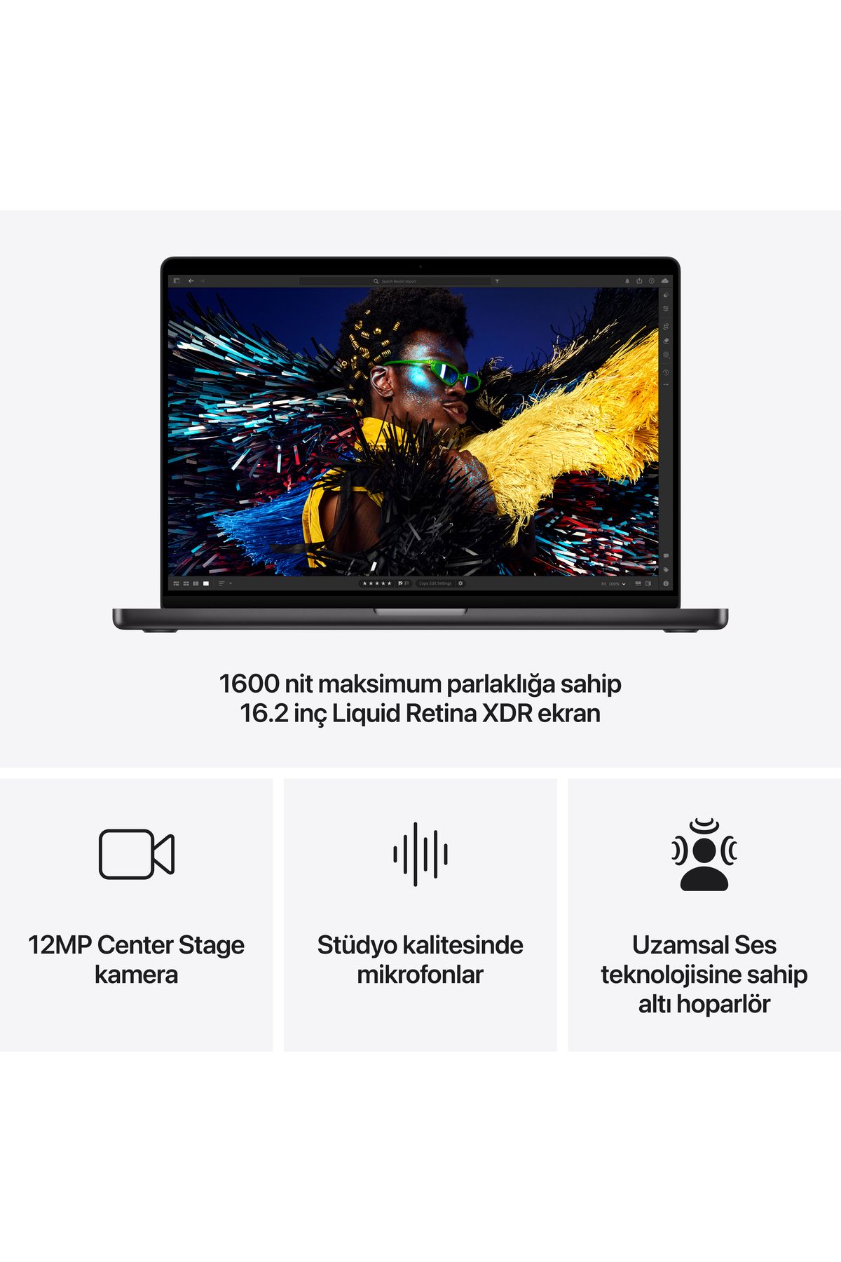 Apple 16-inch MacBook Pro Apple M4 Pro chip 14?core CPU 20?core GPU, 24GB, 512GB SSD - Uzay Siyahı