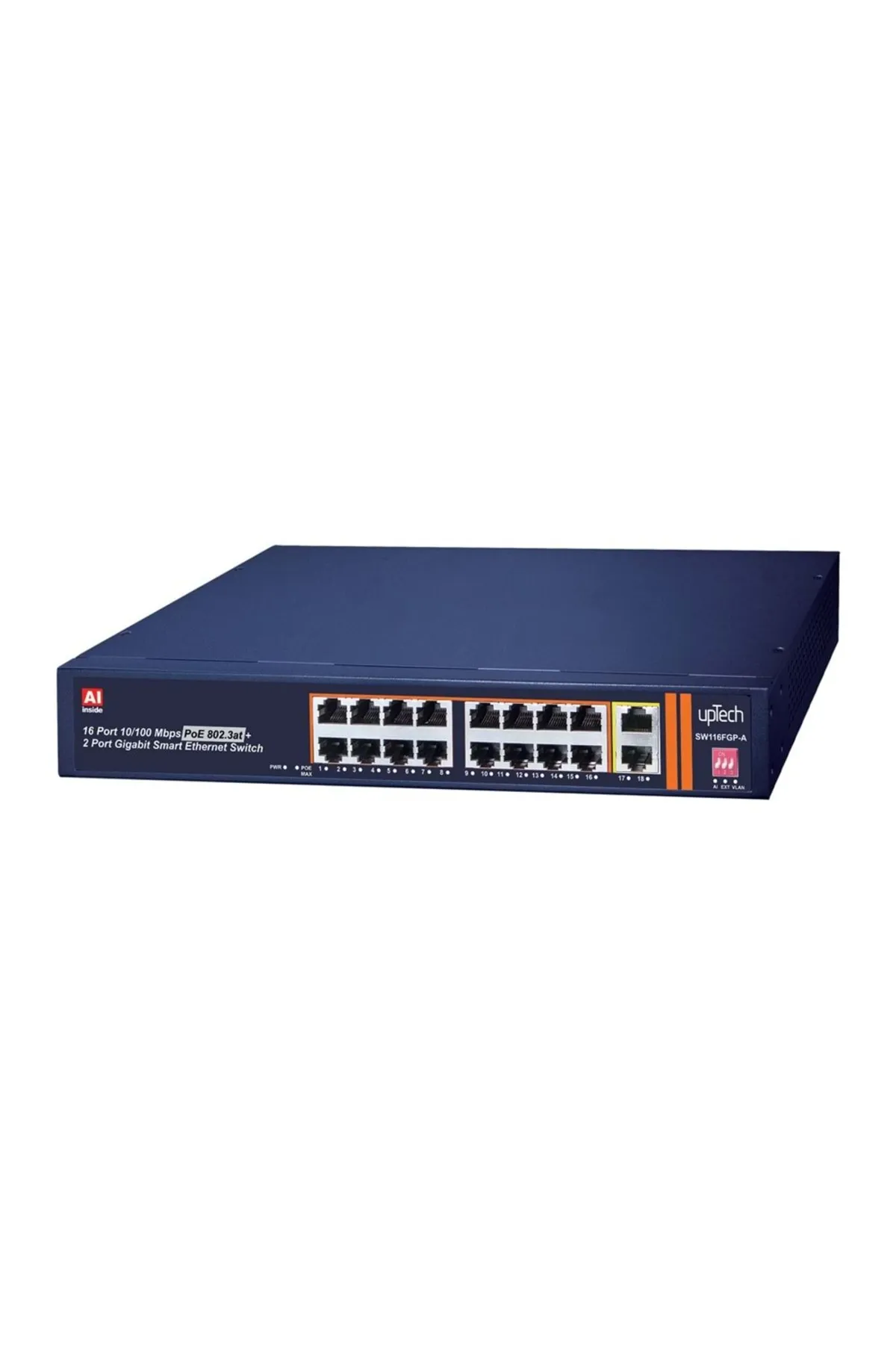 upTech 16 Ports 10/100M PoE Switch With 2 Gigabit Uplink ,IEEE802.3AF/AT,250W