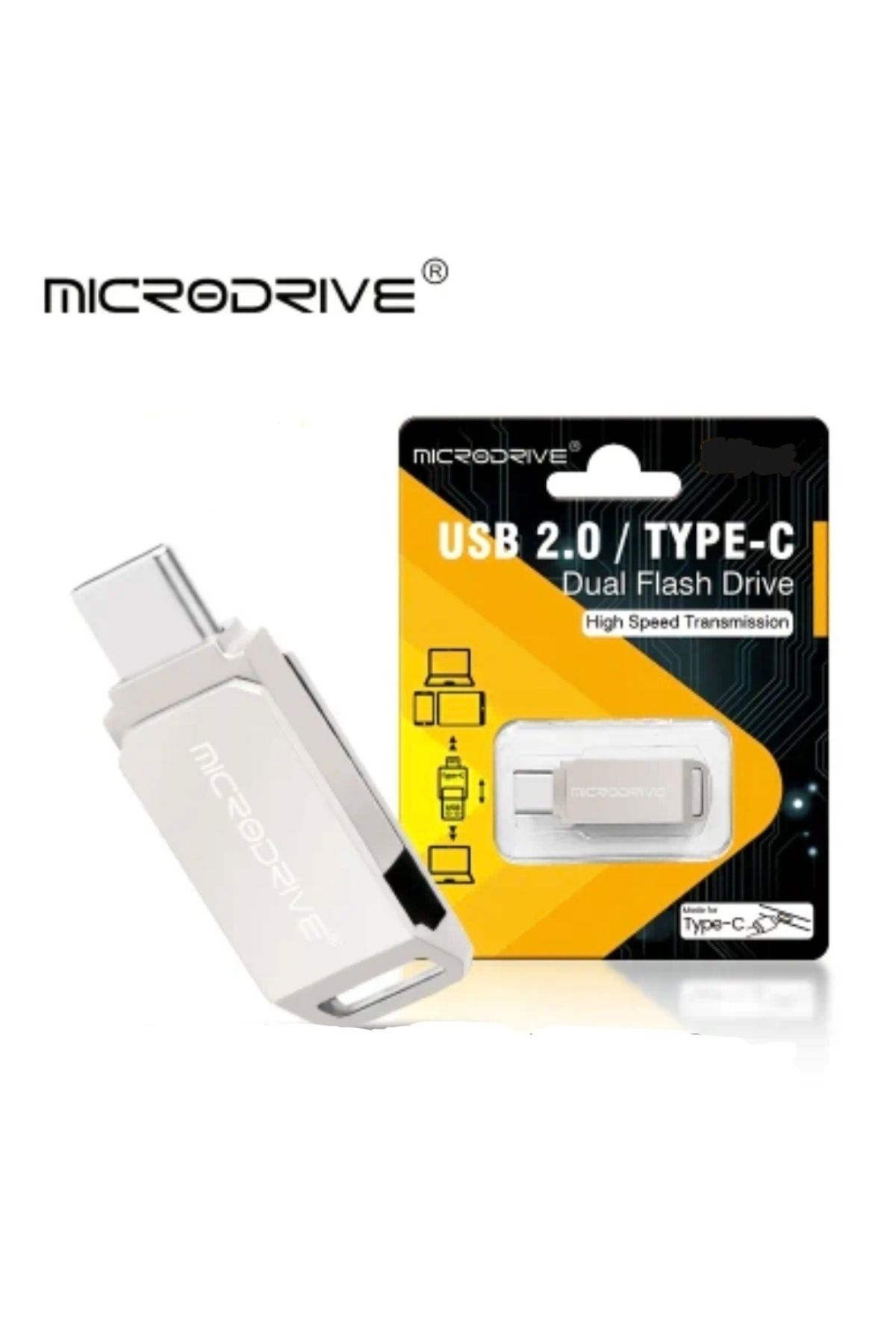 MicroDrive 16Gb.Type-C ve Usb 2.0 Usb Flash Bellek Çift Giriş Otg Metal