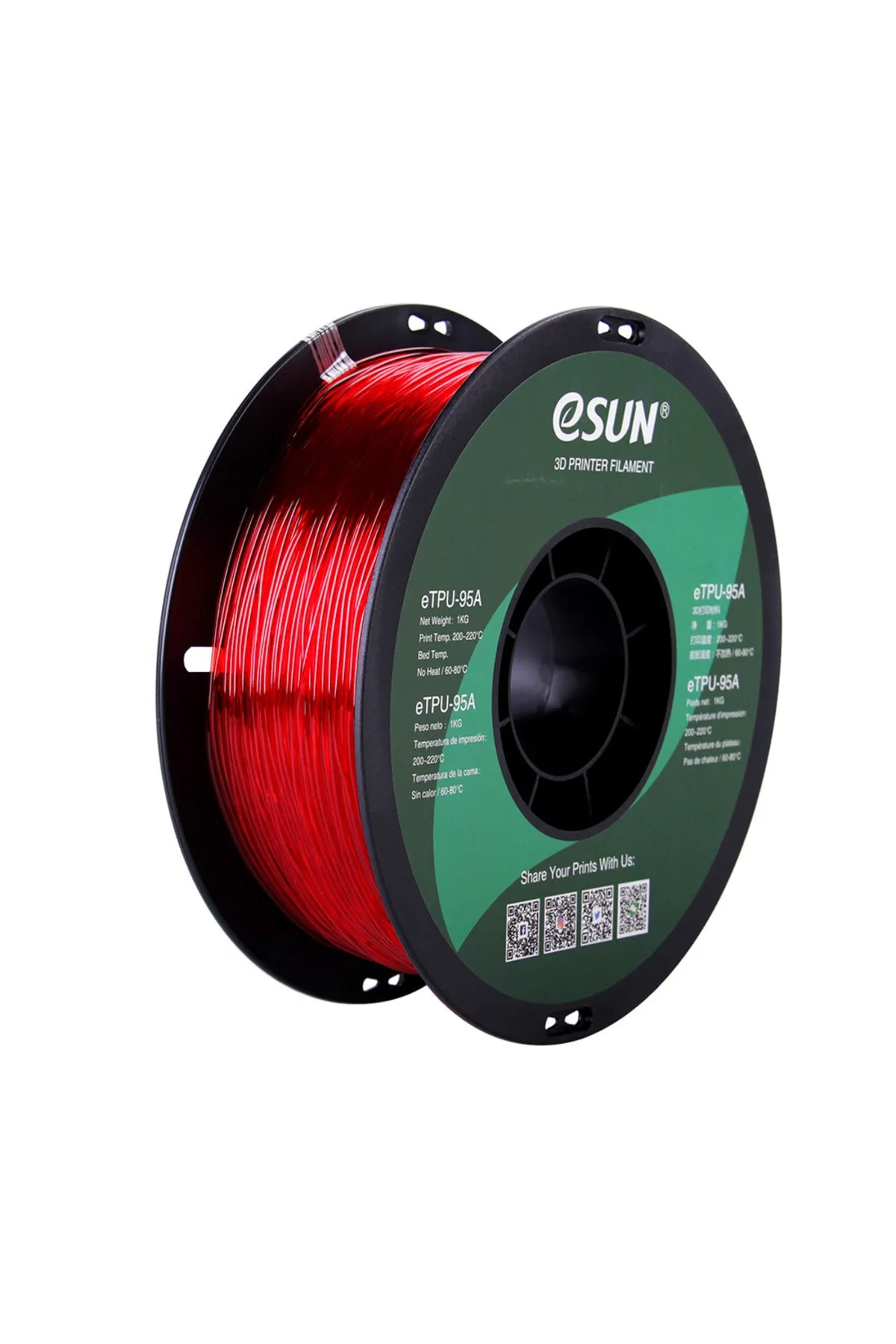 eSun 1,75 Mm Etpu-95a Şeffaf Kırmızı Esnek Tpu Filament (1 KG)