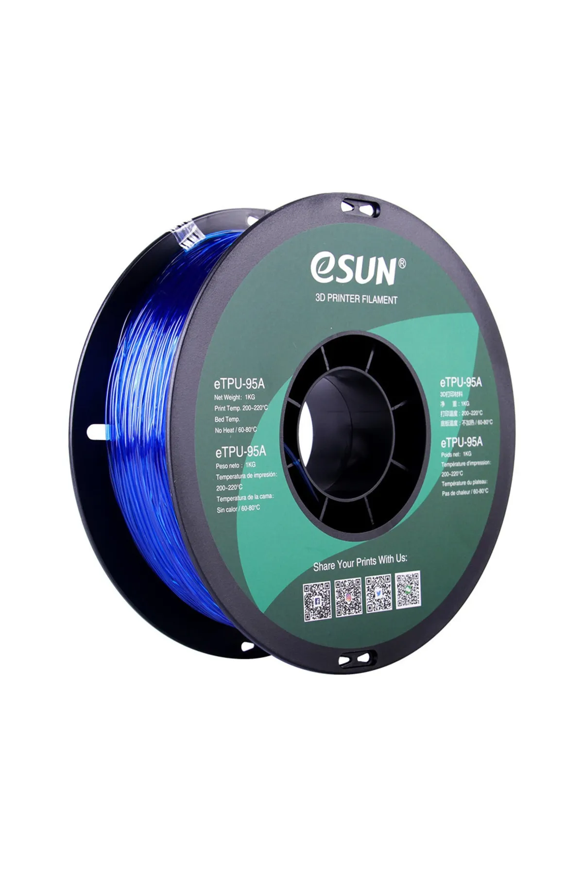 eSun 1,75 Mm Etpu-95a Şeffaf Mavi Esnek Tpu Filament (1 KG)