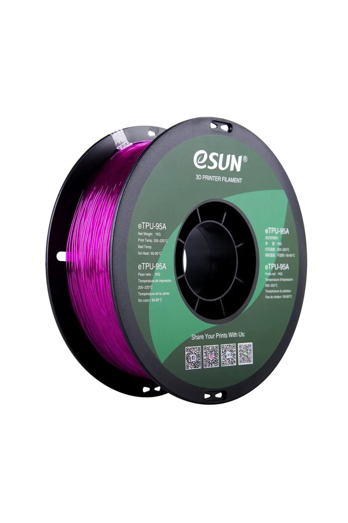 eSun 1,75 Mm Etpu-95a Şeffaf Mor Esnek Tpu Filament (1 KG)