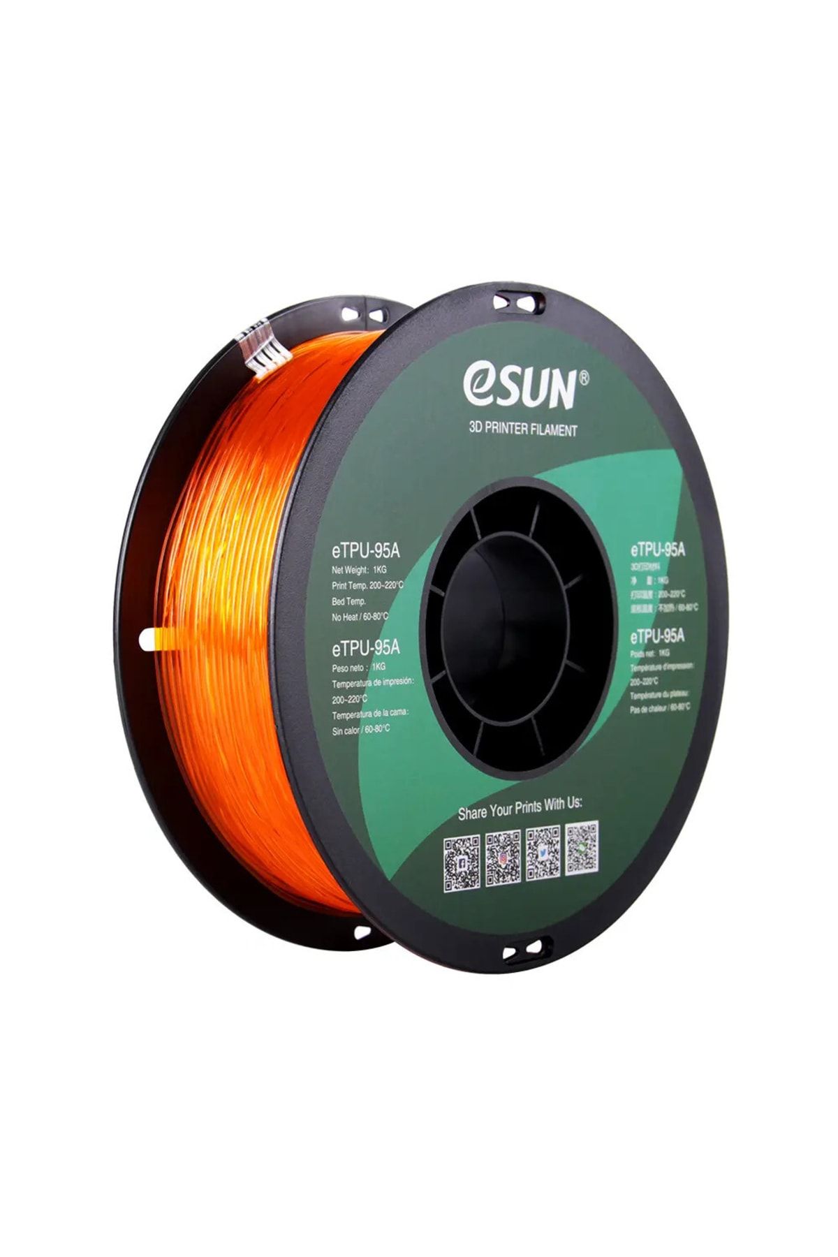 eSun 1,75 Mm Etpu-95a Şeffaf Turuncu Esnek Tpu Filament (1 KG)