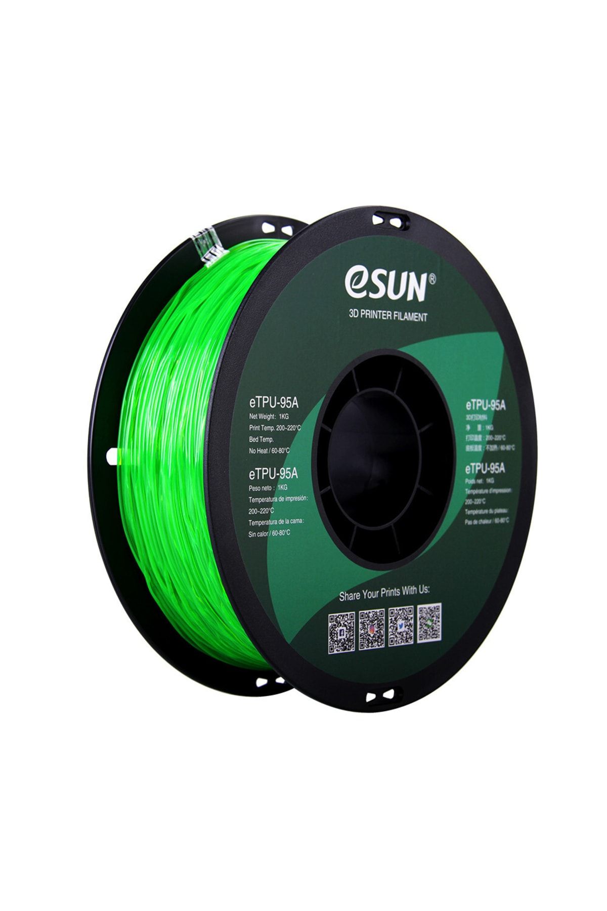 eSun 1,75 Mm Etpu-95a Şeffaf Yeşil Esnek Tpu Filament (1 KG)