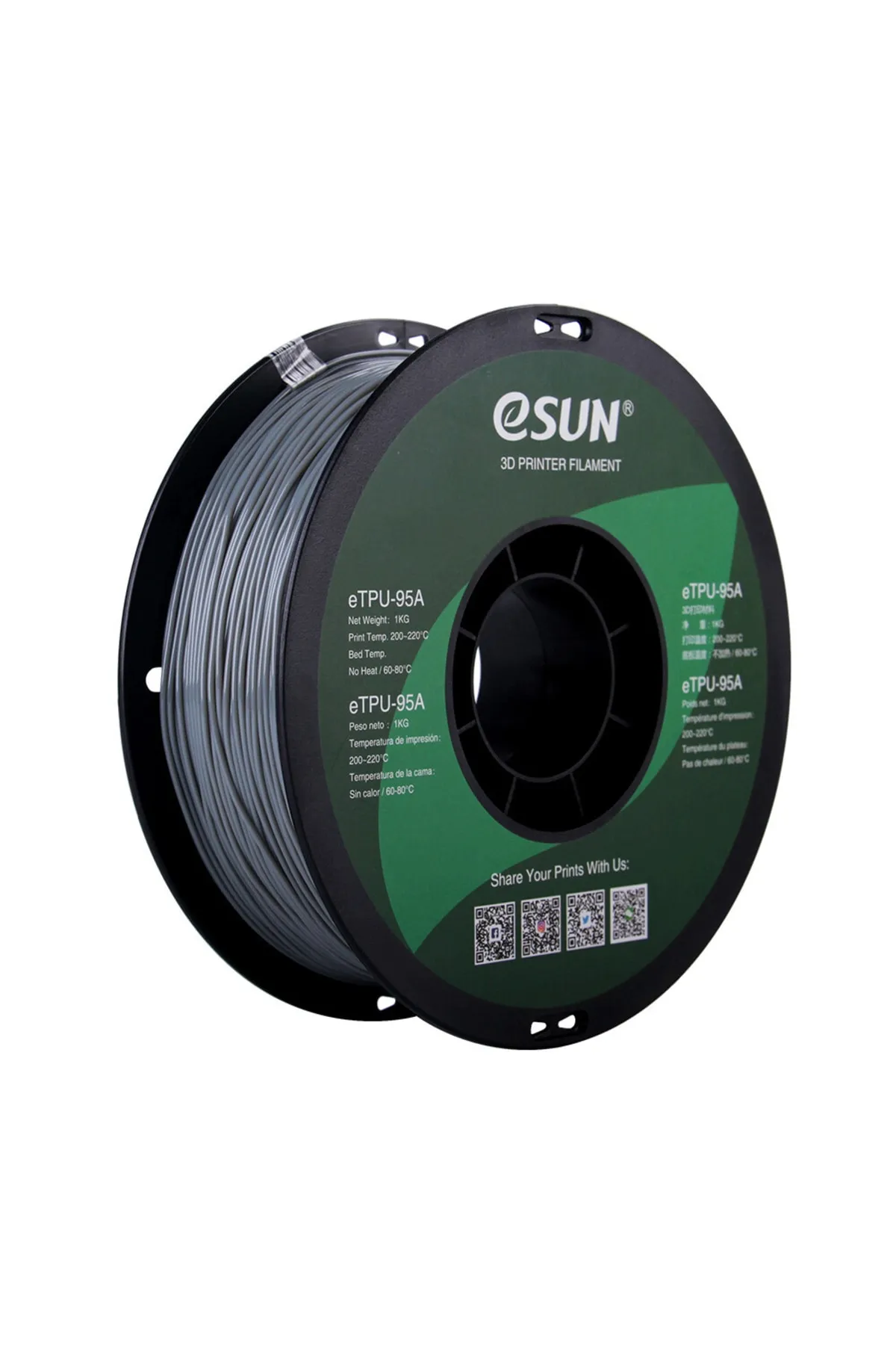 eSun 1,75 Mm Etpu-95a Gri Esnek Tpu Filament (1 KG)