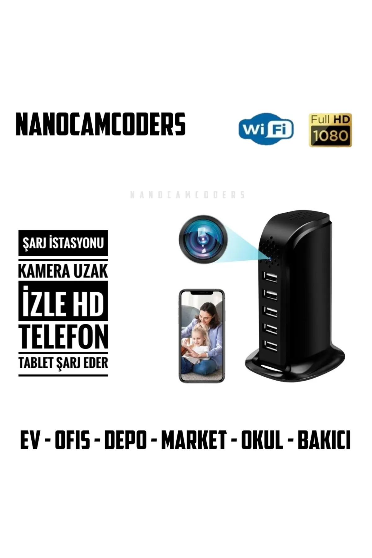 Nanocamcoders 1k 1080 P Şarj Istasyonu Mini Wifi Gözetleme Güvenlik Gizli Mini video Kamera - Uzak Izle DK89