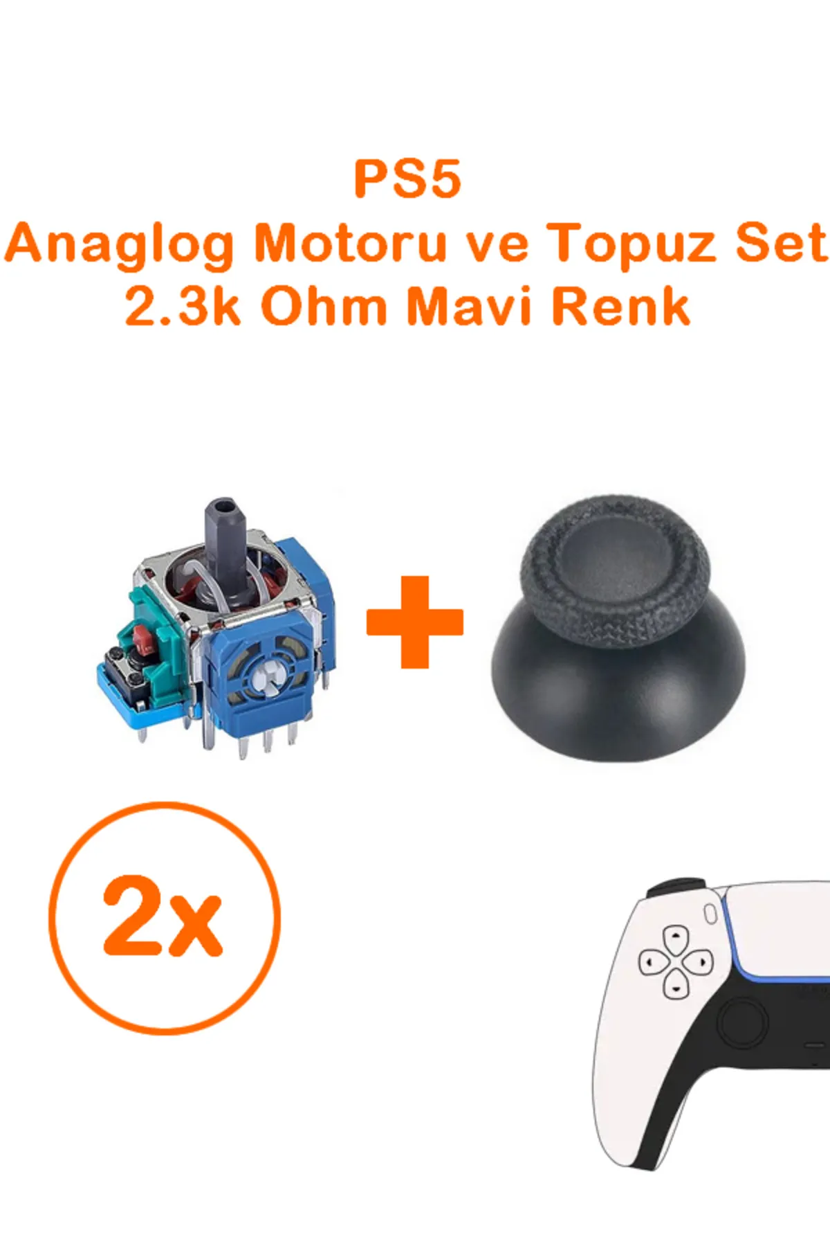 siar 2 Adet PS5 Analog Motoru Mavi Renk 2.3k Ohm ve Topuz Başlık Set PS5 Tüm Kollar ile Uyumlu