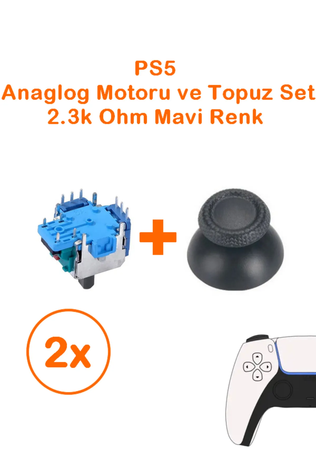 siar 2 Adet PS5 Analog Motoru Mavi Renk 2.3k Ohm ve Topuz Başlık Set PS5 Tüm Kollar ile Uyumlu