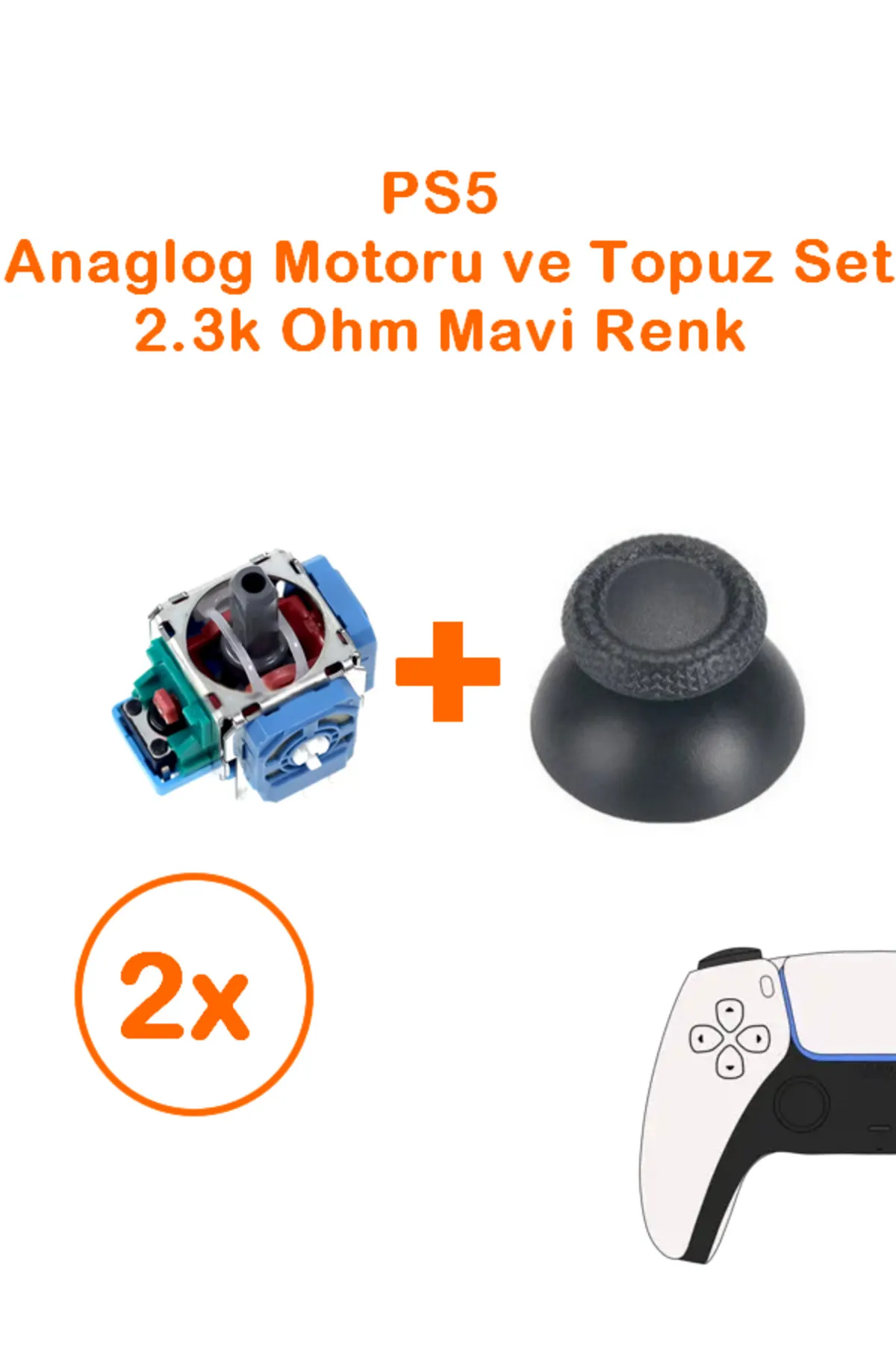 siar 2 Adet PS5 Analog Motoru Mavi Renk 2.3k Ohm ve Topuz Başlık Set PS5 Tüm Kollar ile Uyumlu