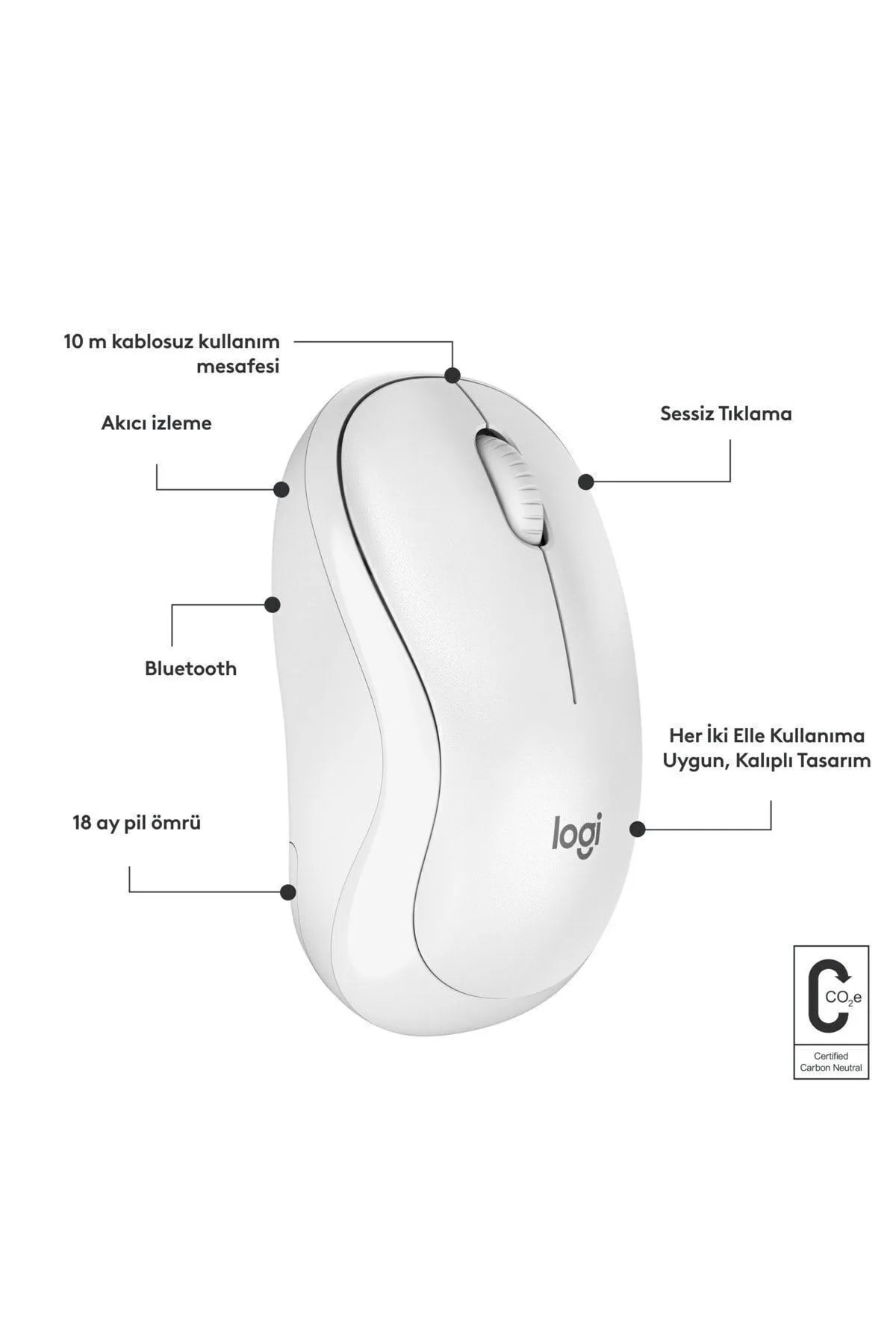 Logitech 2 Yıl M240 Sessiz Kompakt Kablosuz Bluetooth Mouse - Beyaz Beyaz Resmi Distribütör Garantili Blueto