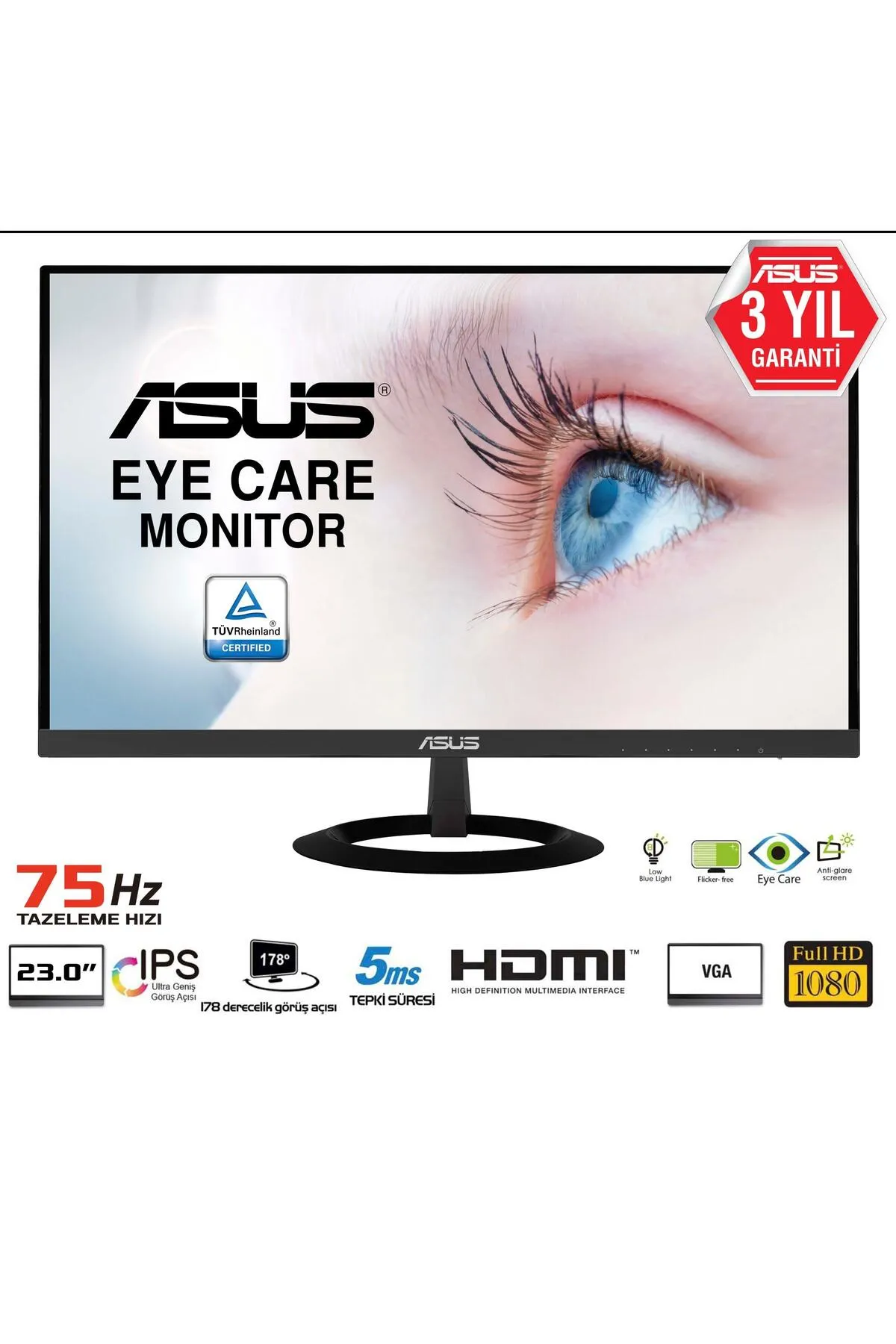 Asus 23" IPS VZ239HE 5MS 75HZ HDMI EV OFİS TİPİ MONİTÖR