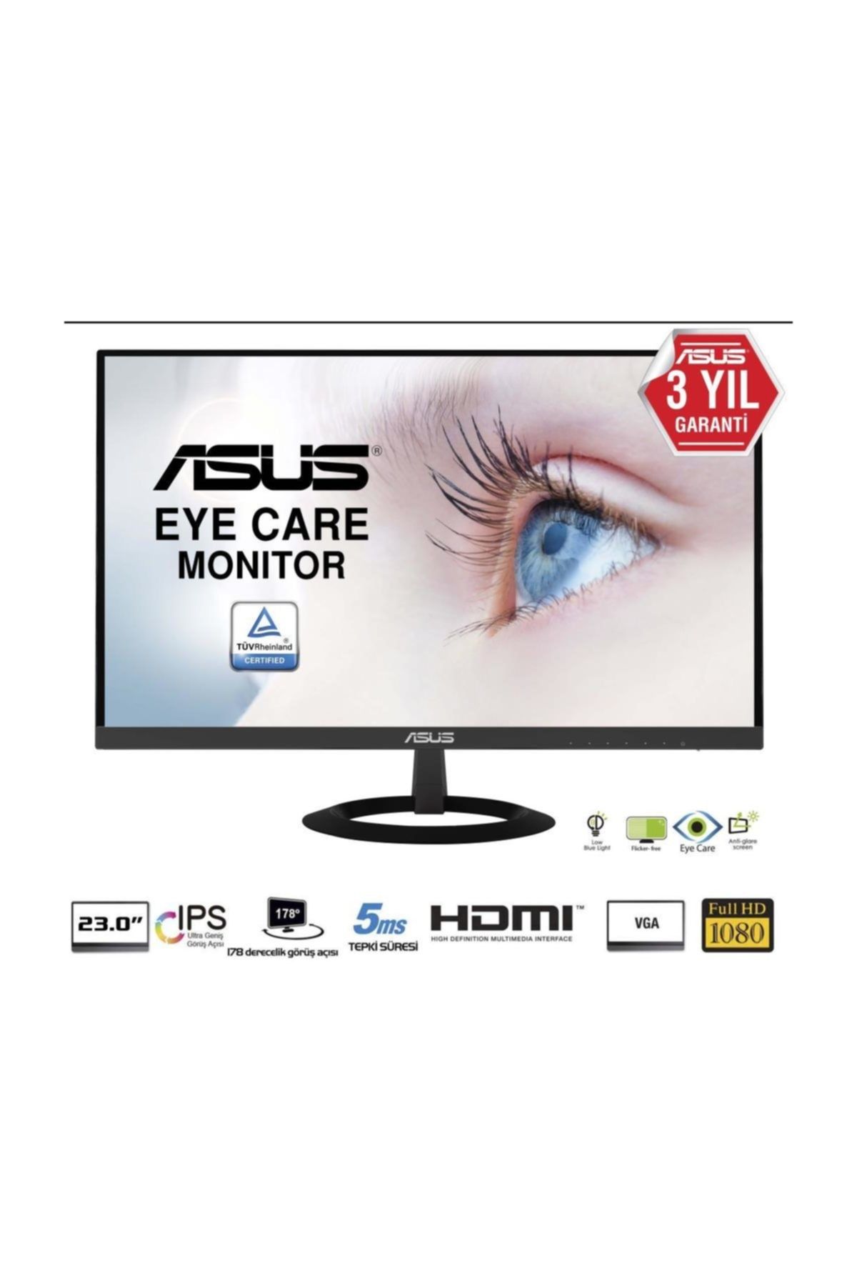 Asus 23" VZ239HE 1920x1080 5MS IPS HDMI/VGA SIYAH