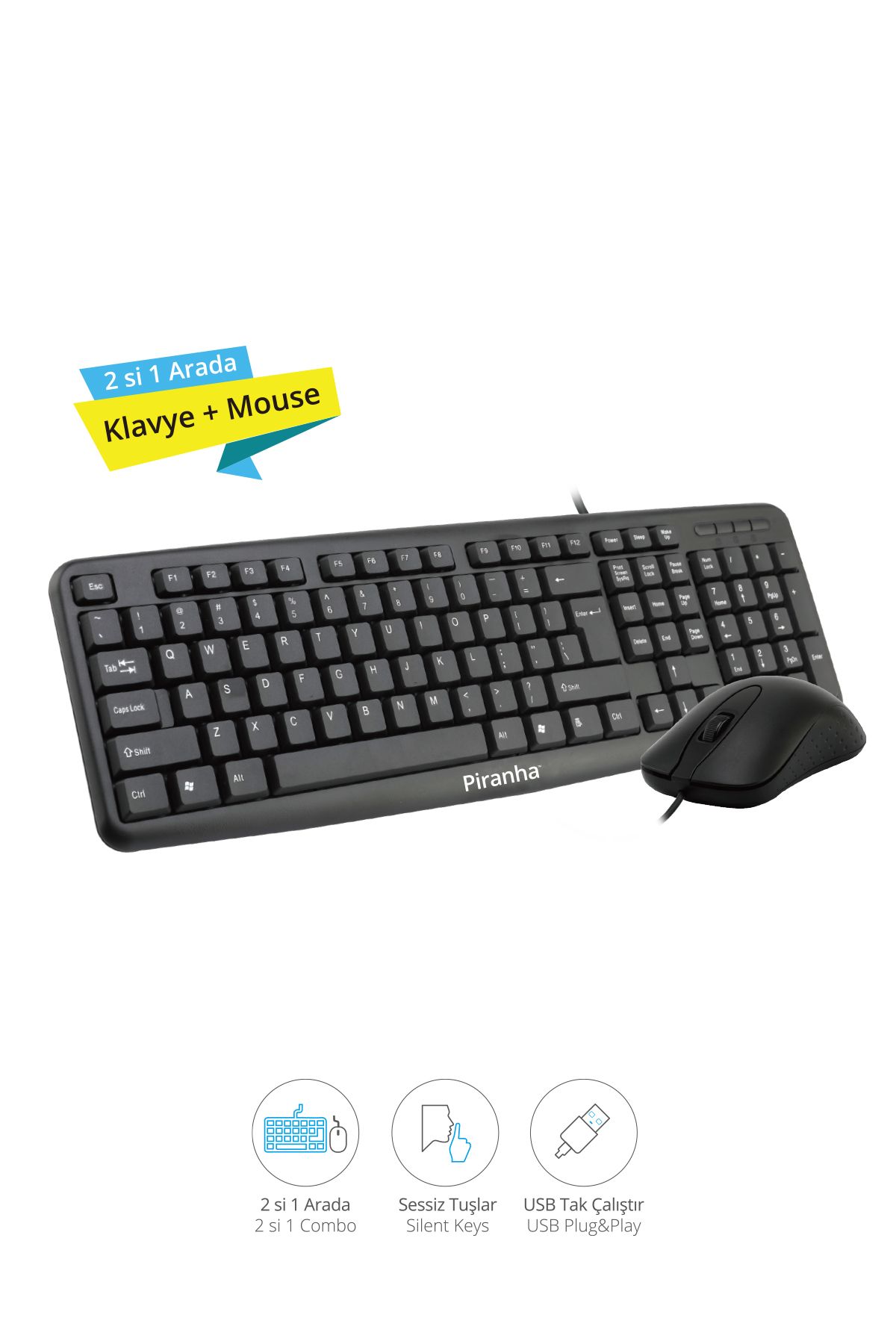 Piranha 2325 Kablolu Klavye Ve Mouse Set Türkçe Q Klavye