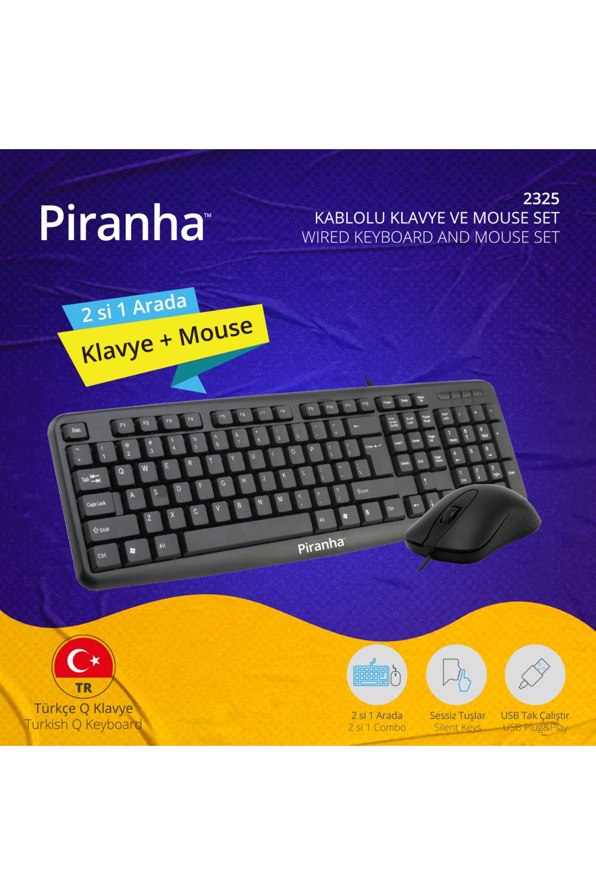 Piranha 2325 Kablolu Klavye Ve Mouse Set Türkçe Q Klavye