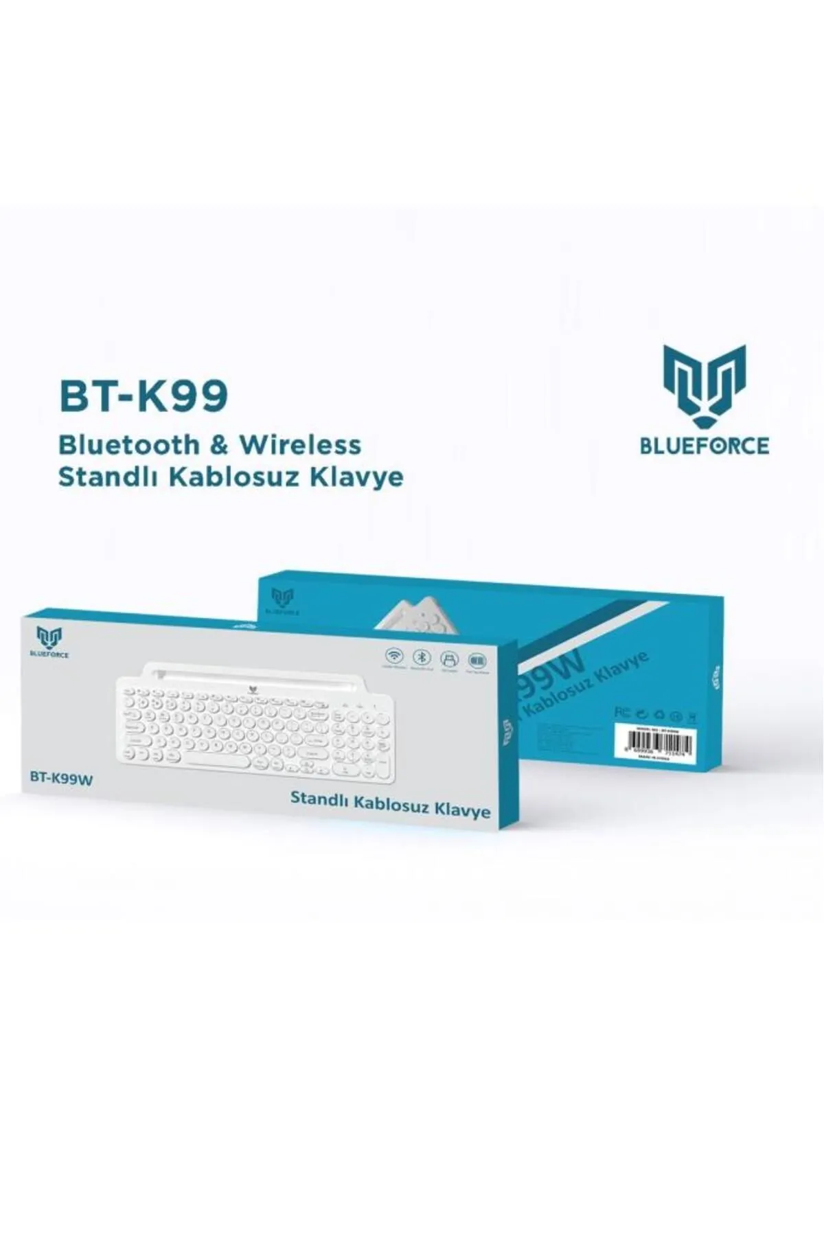 Blueforce 2.4 Ghz Wireless Bluetooth V5.0 Standlı Kablosuz Klavye Beyaz Ios &android &windows