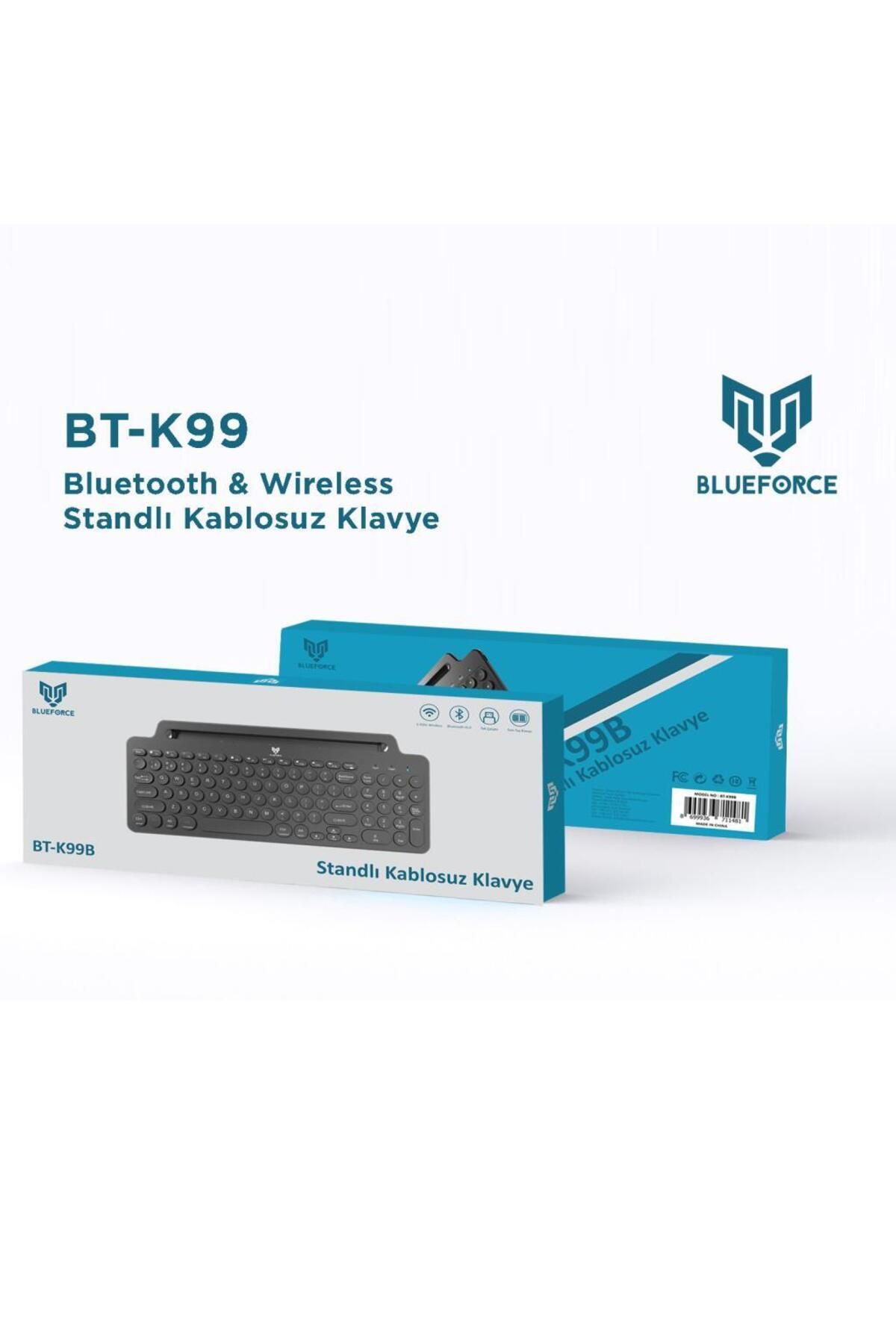 Blueforce 2.4 Ghz Wireless Bluetooth V5.0 Standlı Kablosuz Klavye Siya