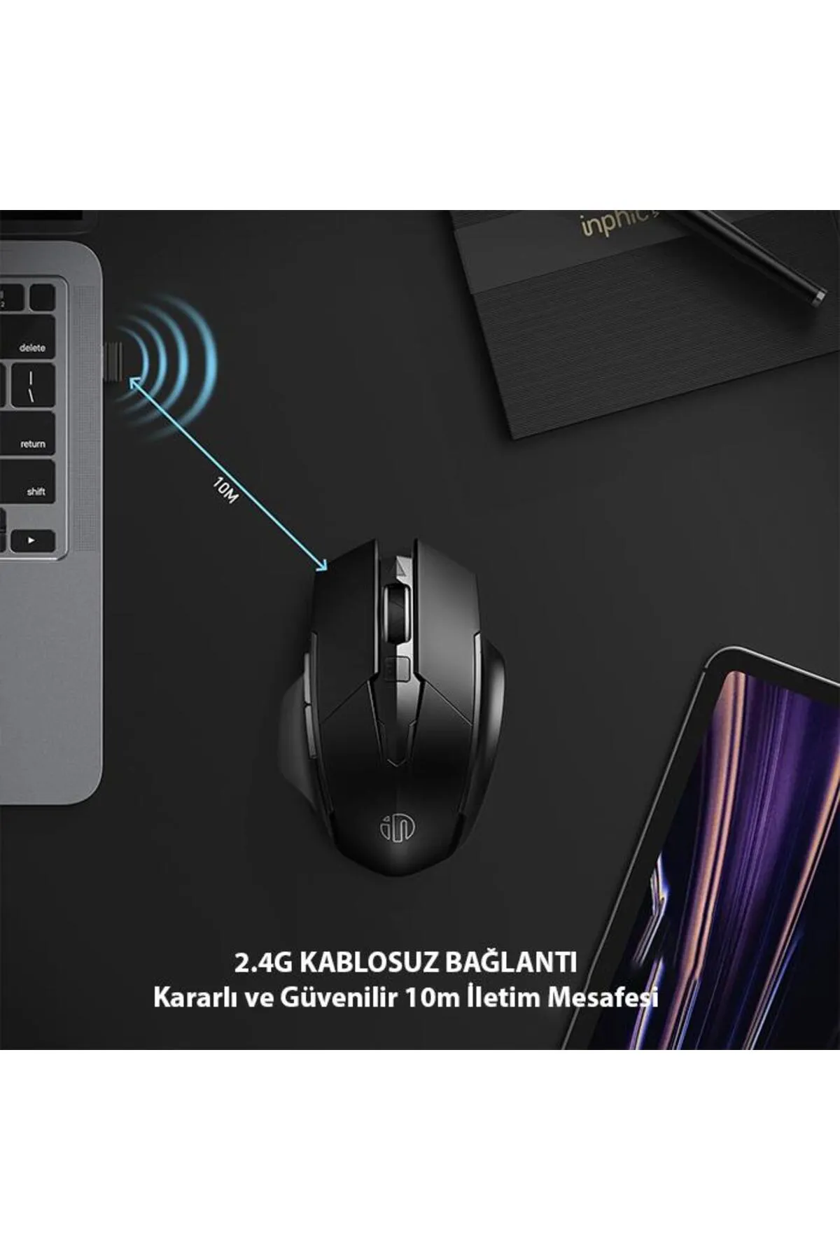 Polham 2.4g 500mah Şarj Edilebilir Süper Sessiz Gaming, Oyuncu Mouse, Ergonomik Tasarımlı Mouse