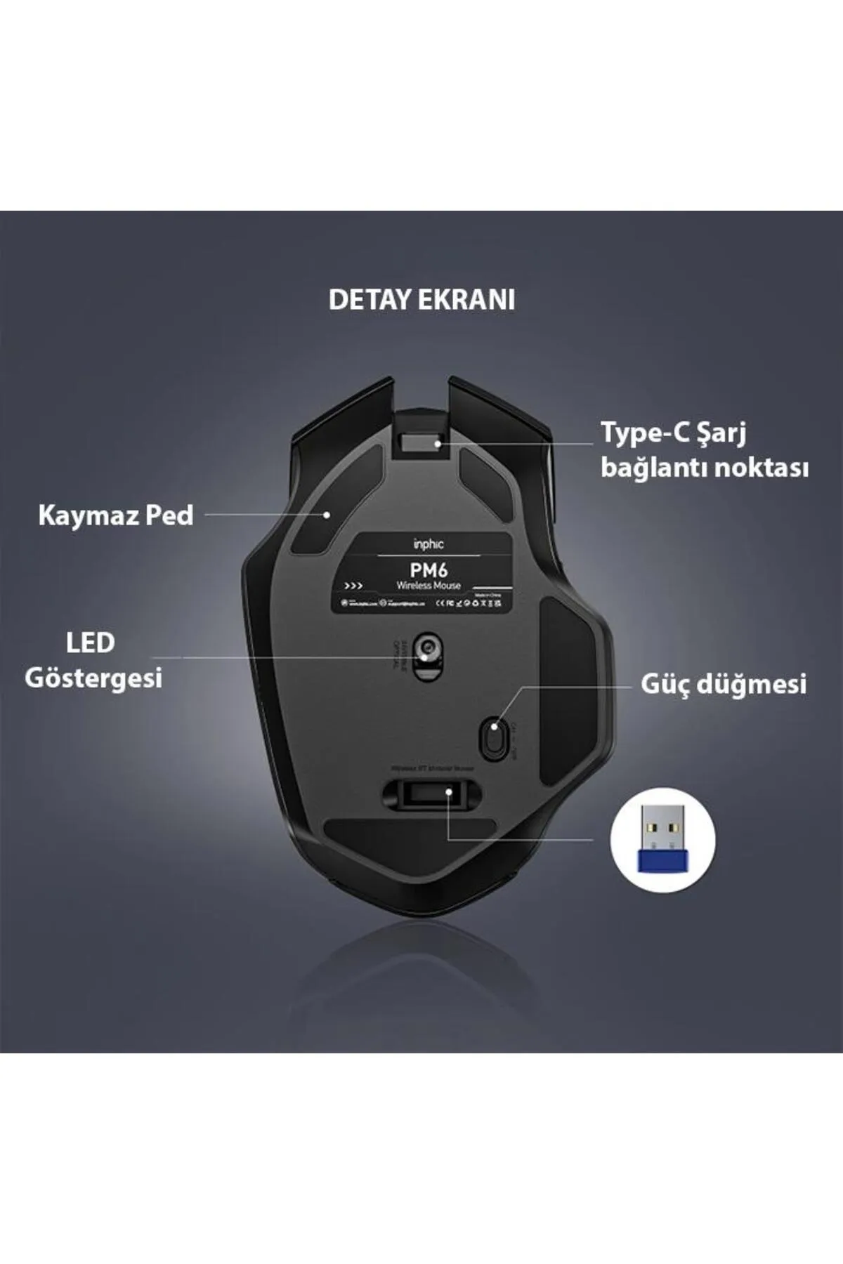 Polham 2.4g 500mah Şarj Edilebilir Süper Sessiz Gaming, Oyuncu Mouse, Ergonomik Tasarımlı Mouse