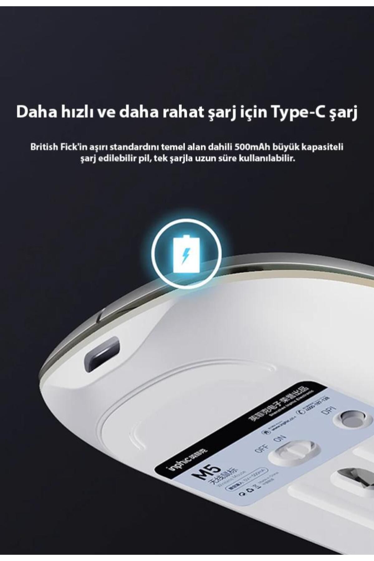 Polham 2.4g Şarj Edilebilir Süper Sessiz Ultra Ince Mouse, Şık Işıklı, Metal Silindirli Mouse