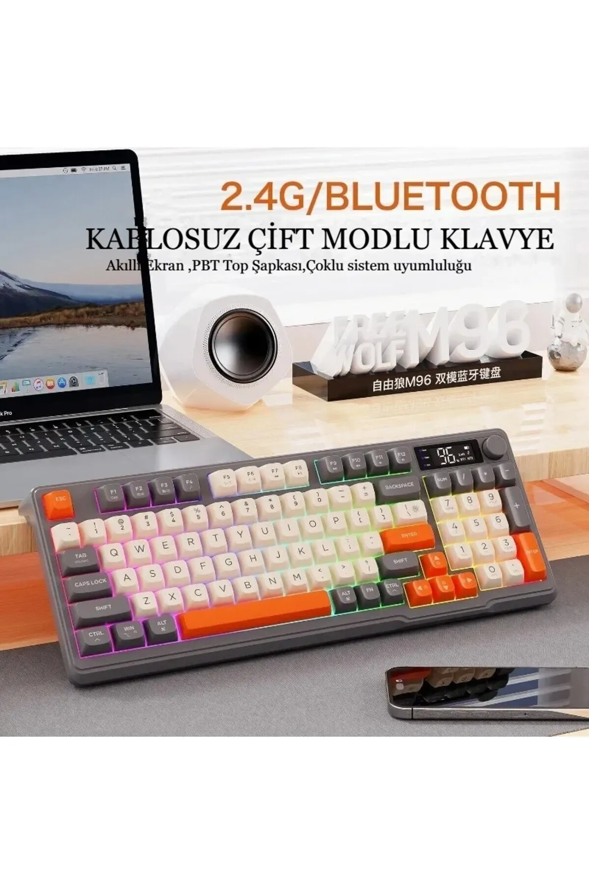 IntersTech 2.4G Bluetooth Çift Bağlantı Manyetik Klavye LED Ekran Gaming Oyuncu Klavye