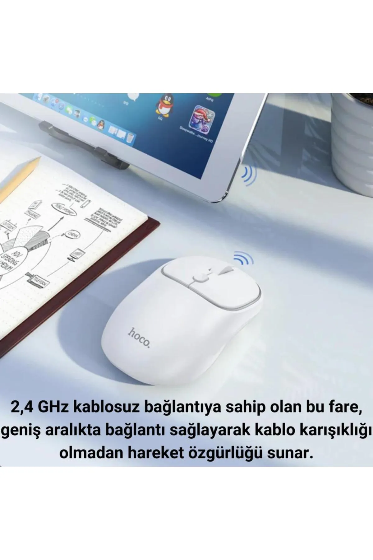 Polham 2.4G Çift Modlu Aerodinamik Sessiz Kablosuz Mouse,  Windosw, Linux, Mac Os Uyumlu Mouse