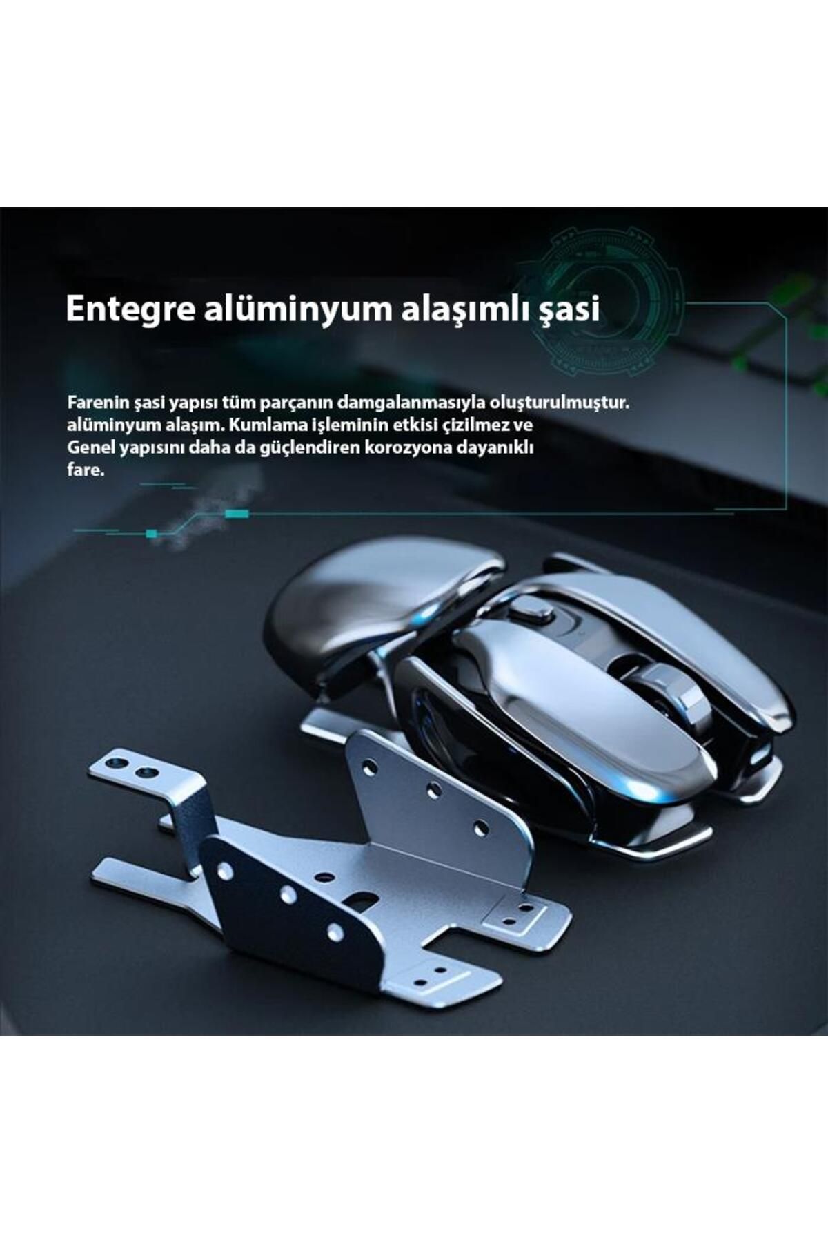 Polham 2.4g Metalik Alüminyum Şarjlı Ergonomik Süper Sessiz Kablosuz Mouse, Tarantula Tip Mouse