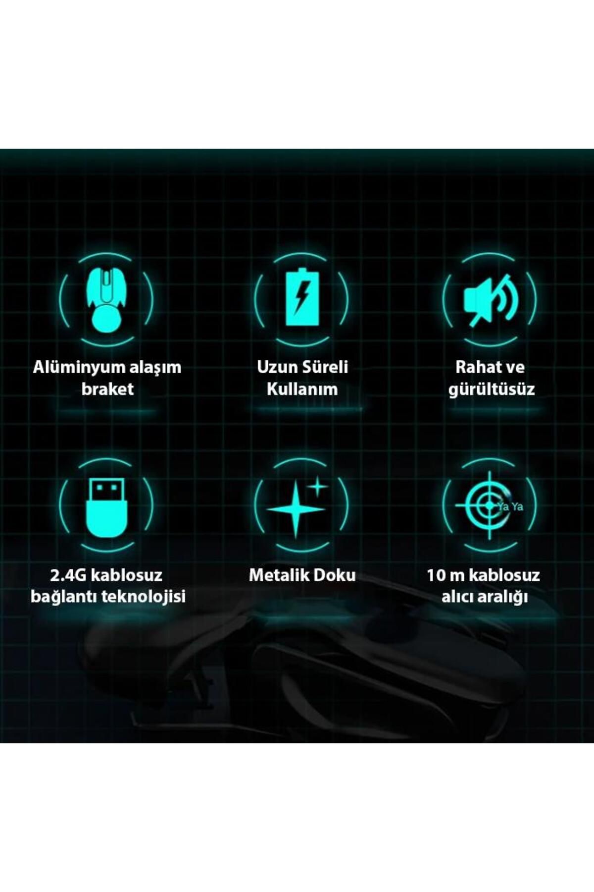 Polham 2.4g Metalik Alüminyum Şarjlı Ergonomik Süper Sessiz Kablosuz Mouse, Tarantula Tip Mouse