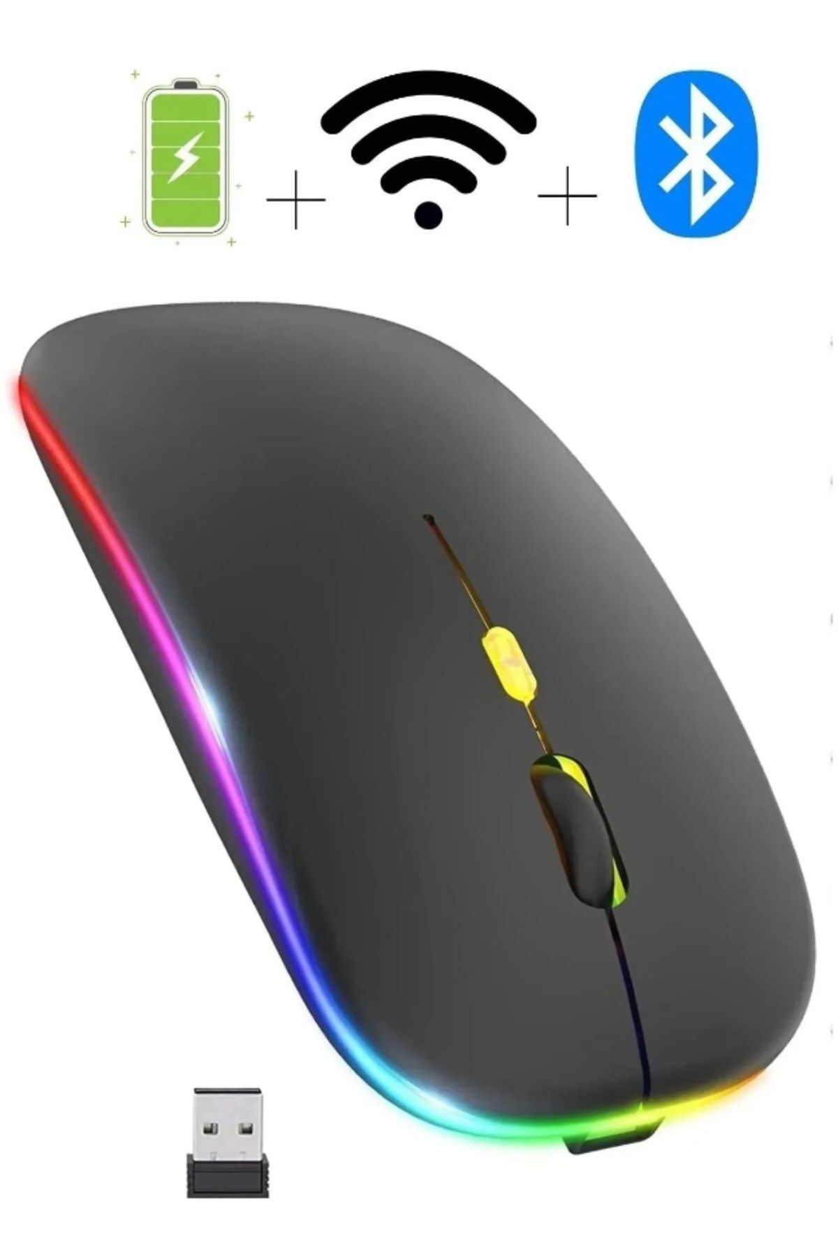 qasul 2.4ghz Kablosuz Çalışma Mouse Usb Şarj Edilebilir Led Lamba Rgb Fare