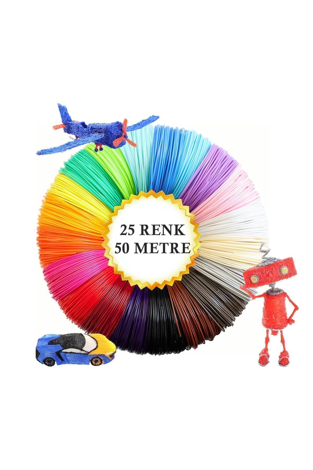 exxen15 3D Dünyası 25 Renk 50 Metre (25 X 2 METRE) 3d Kalem Yazıcılar Için Filament