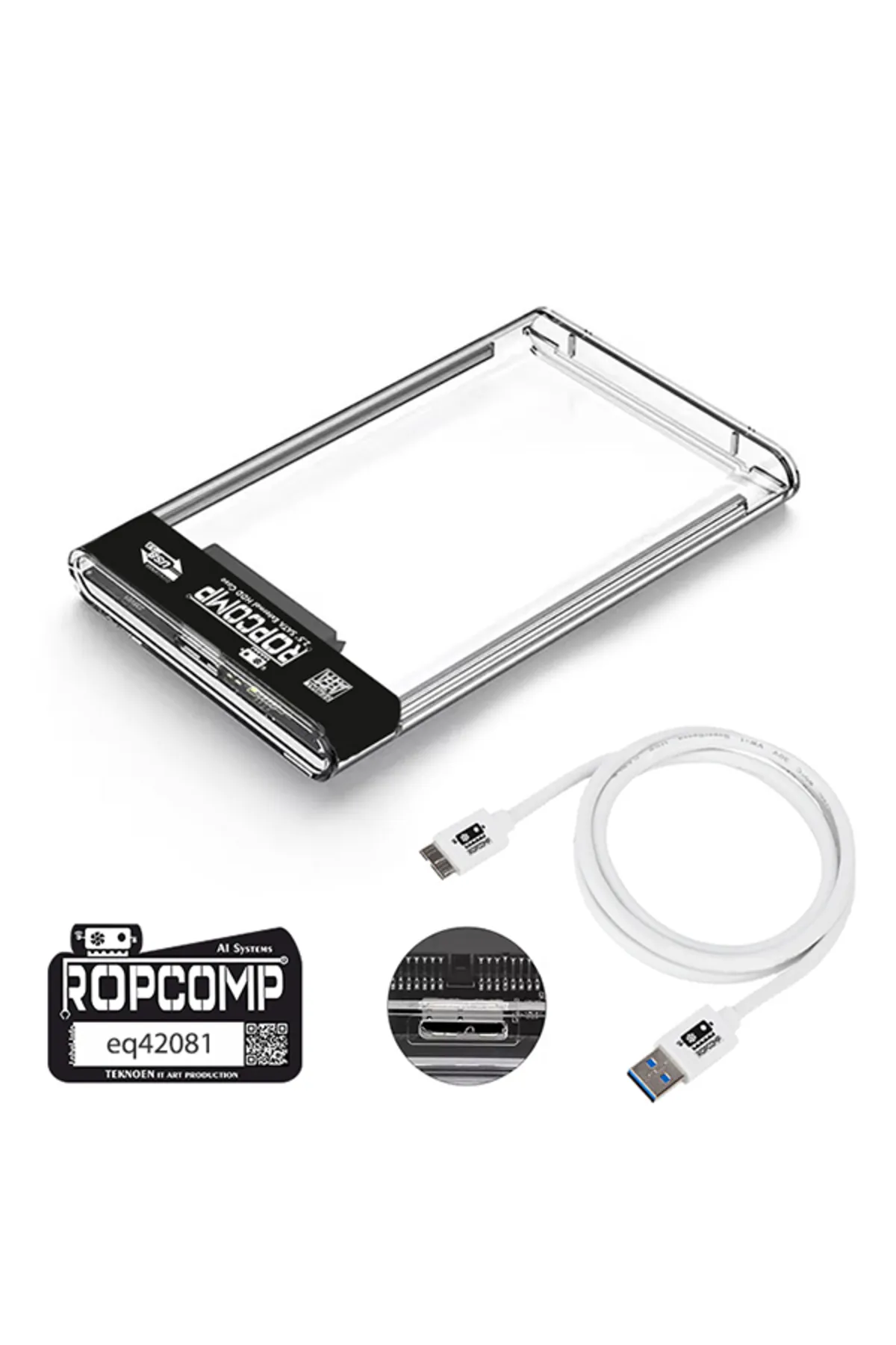 Ropcomp 2.5" USB 3.0 Sata Harici HDD Kutusu Şeffaf